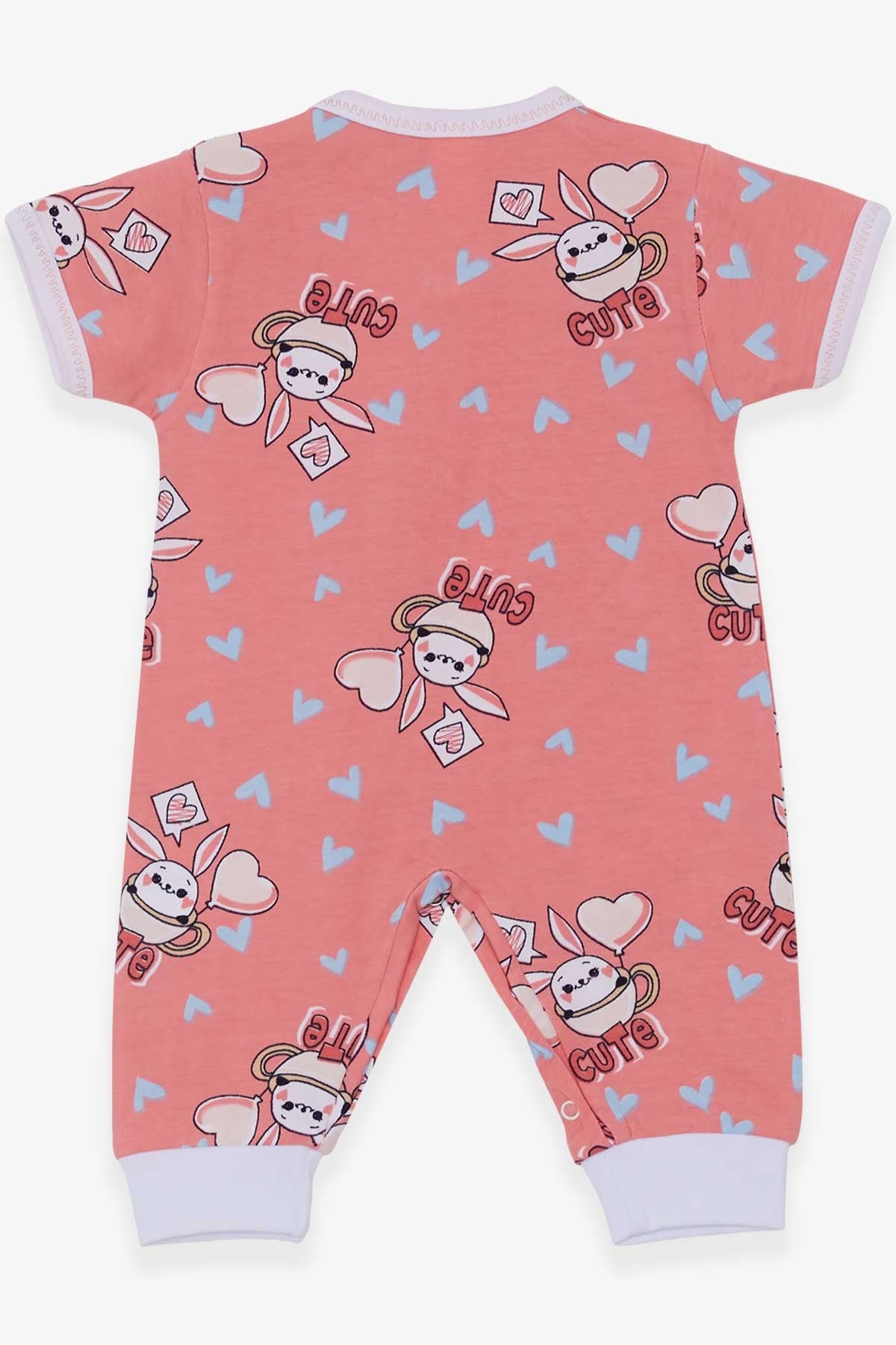 Breeze Kız Bebek Kısa Kollu Tulum Tavşancık Desenli Somon (0-3 Ay-6 Ay)