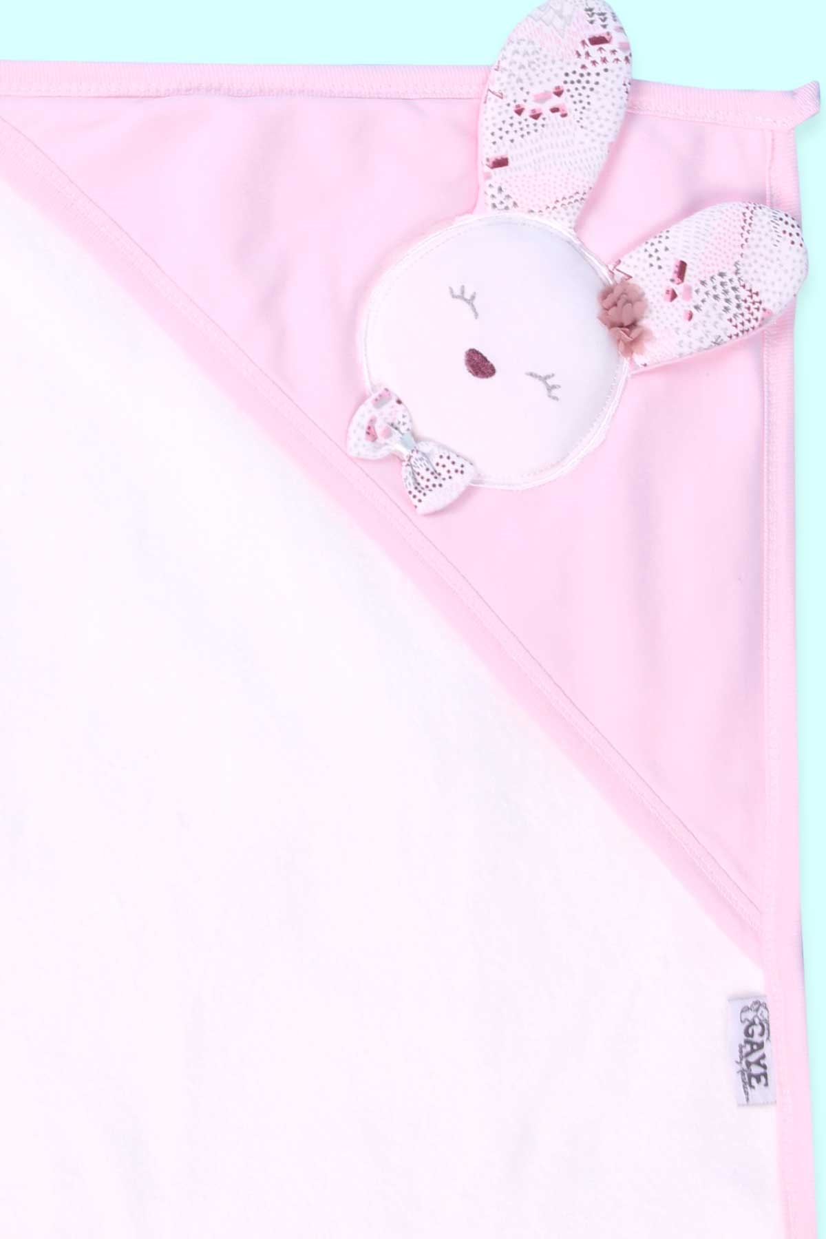 Breeze Kız Bebek Kurulama Banyo Havlusu Tavşanlı Fiyonklu Pudra