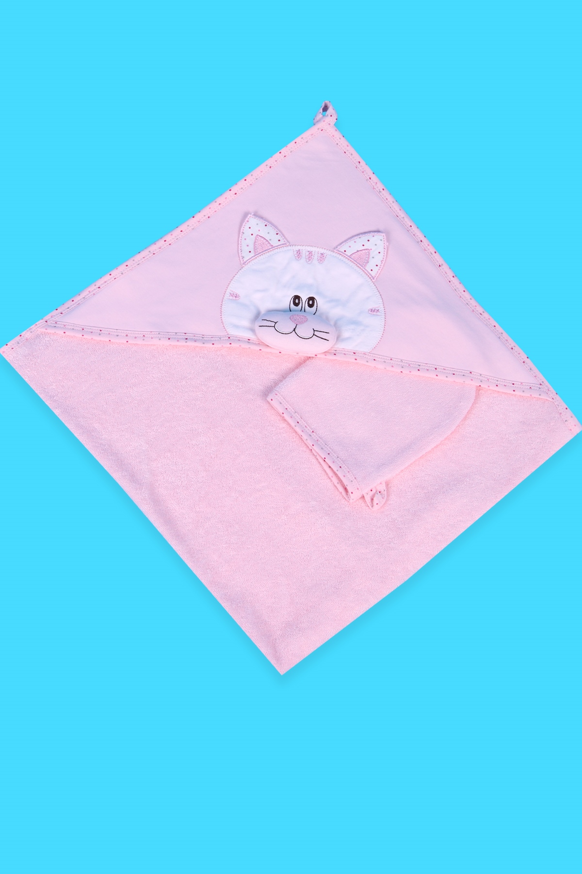 Breeze Kız Bebek Kurulama Banyo Havlusu Kedili Pembe