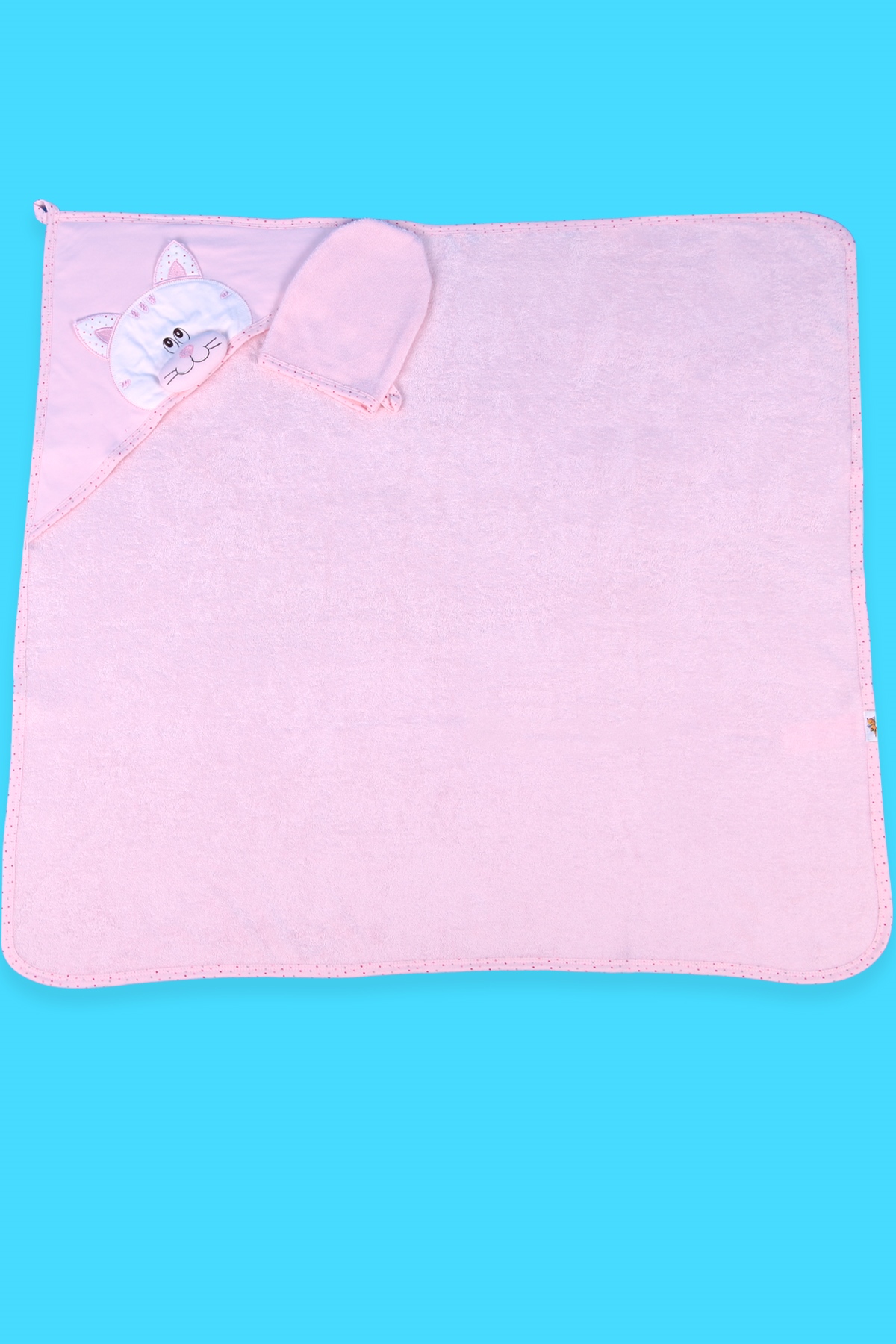 Breeze Kız Bebek Kurulama Banyo Havlusu Kedili Pembe