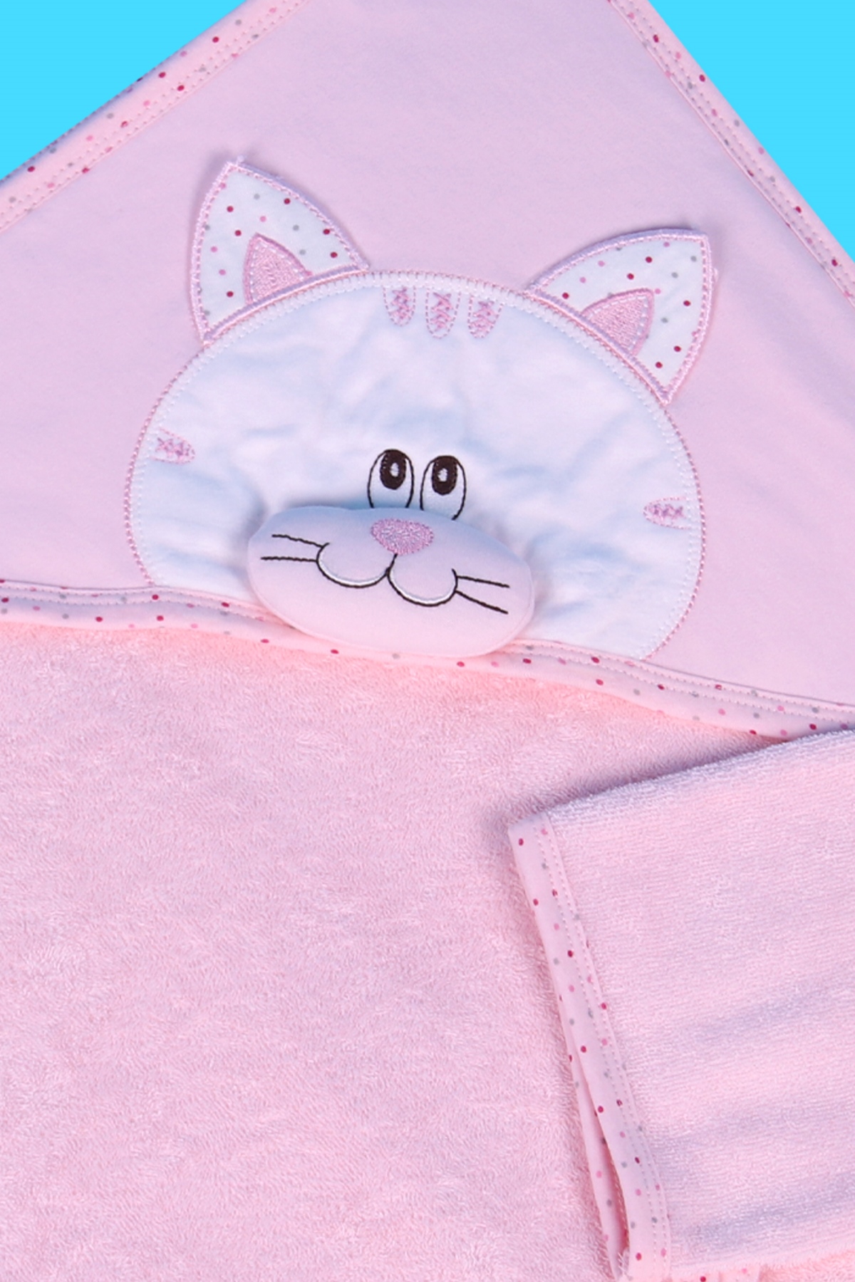 Breeze Kız Bebek Kurulama Banyo Havlusu Kedili Pembe