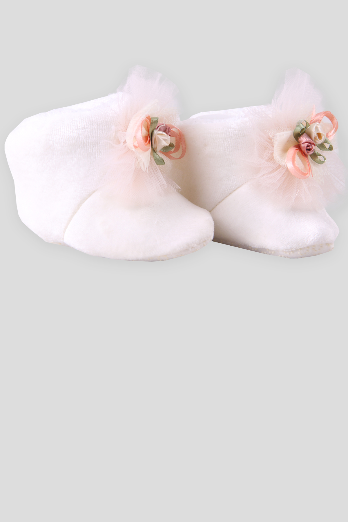 Breeze Kız Bebek Panduf Çiçekli Fiyonklu Somon (Standart)