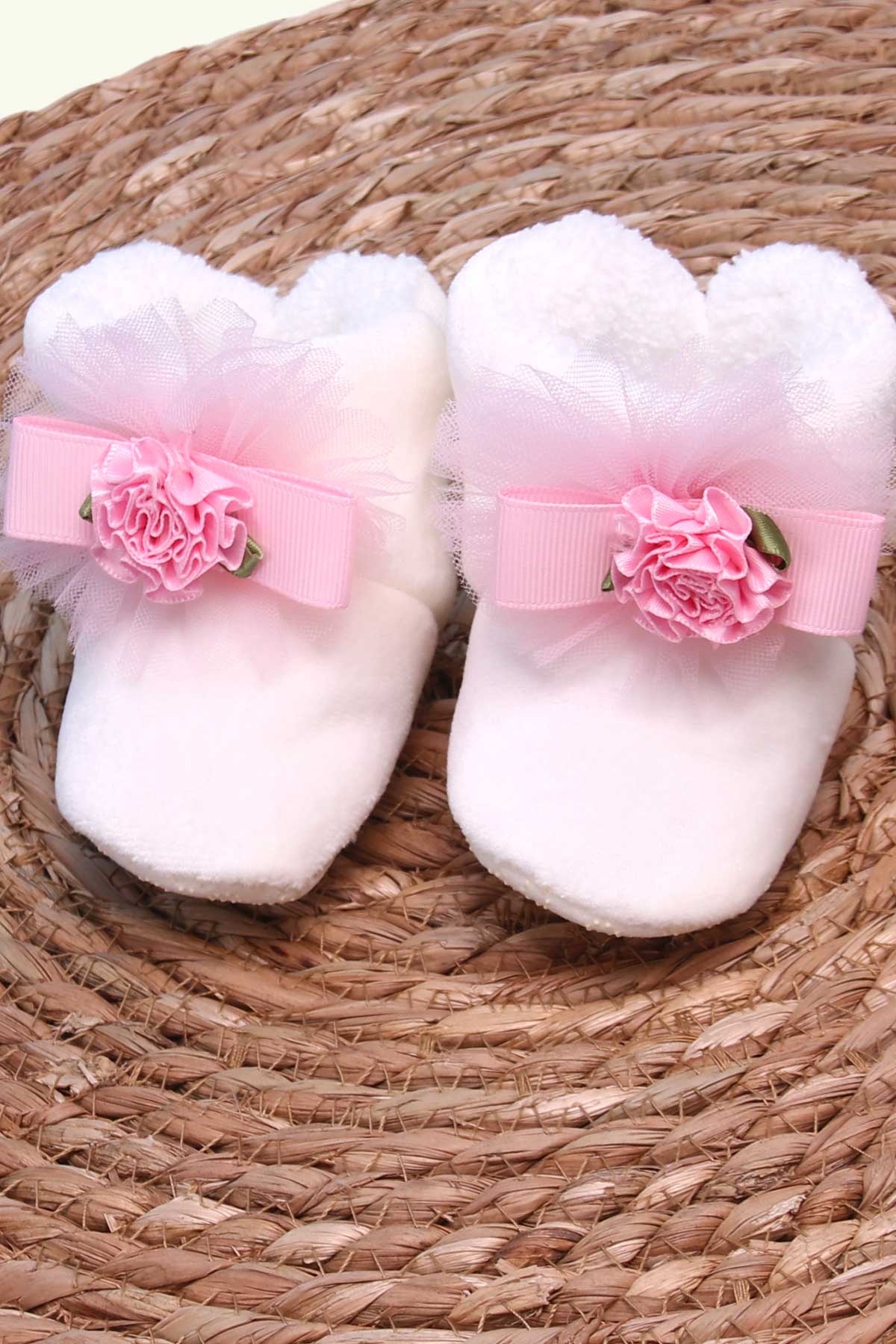 Breeze Kız Bebek Panduf Çiçekli Tüllü Ekru