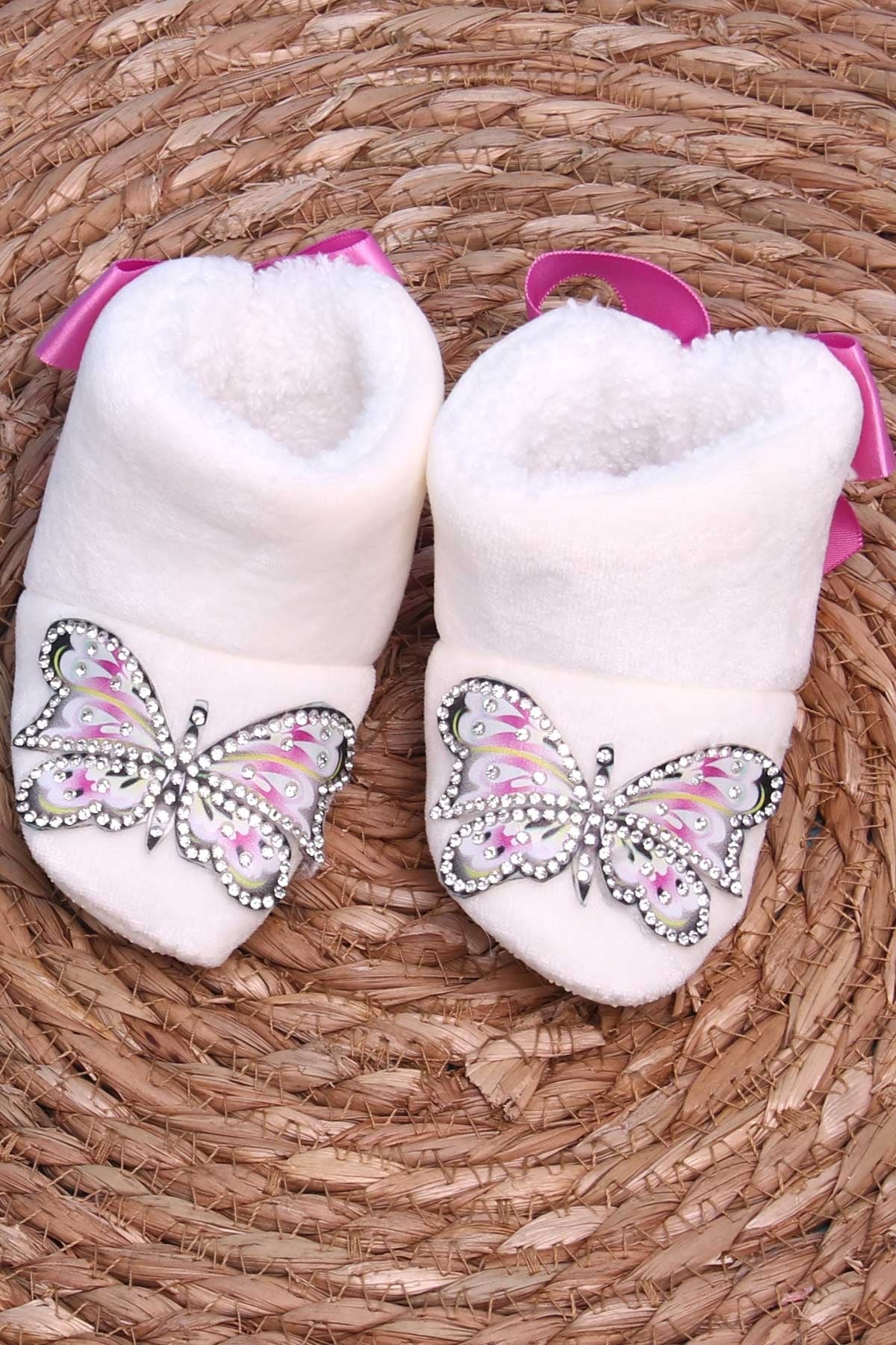 Breeze Kız Bebek Panduf Kelebekli Fiyonklu Ekru