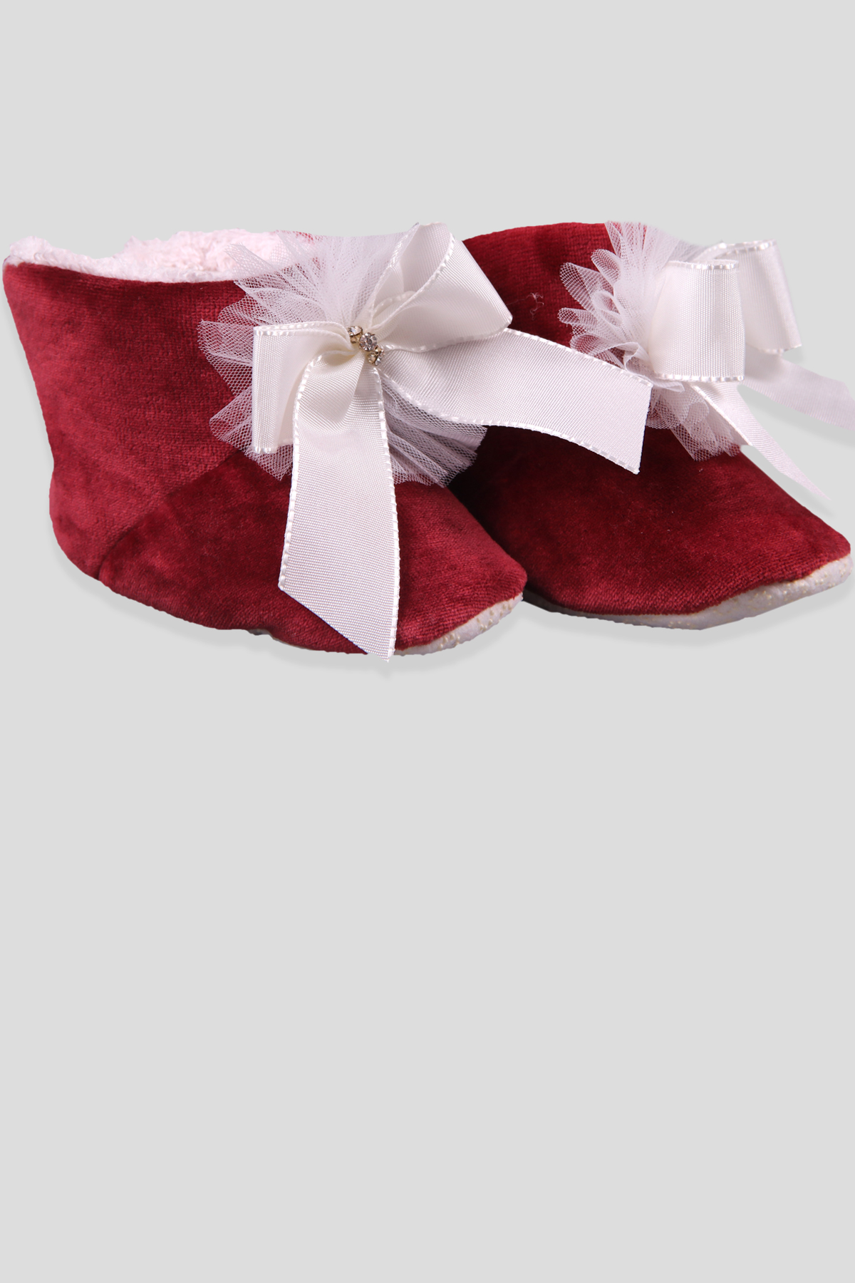 Breeze Kız Bebek Panduf Taşlı Fiyonklu Bordo (Standart)