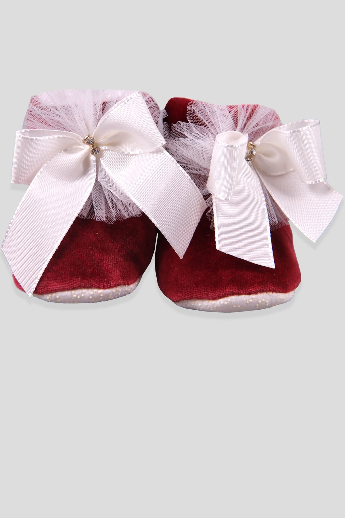 Breeze Kız Bebek Panduf Taşlı Fiyonklu Bordo (Standart)