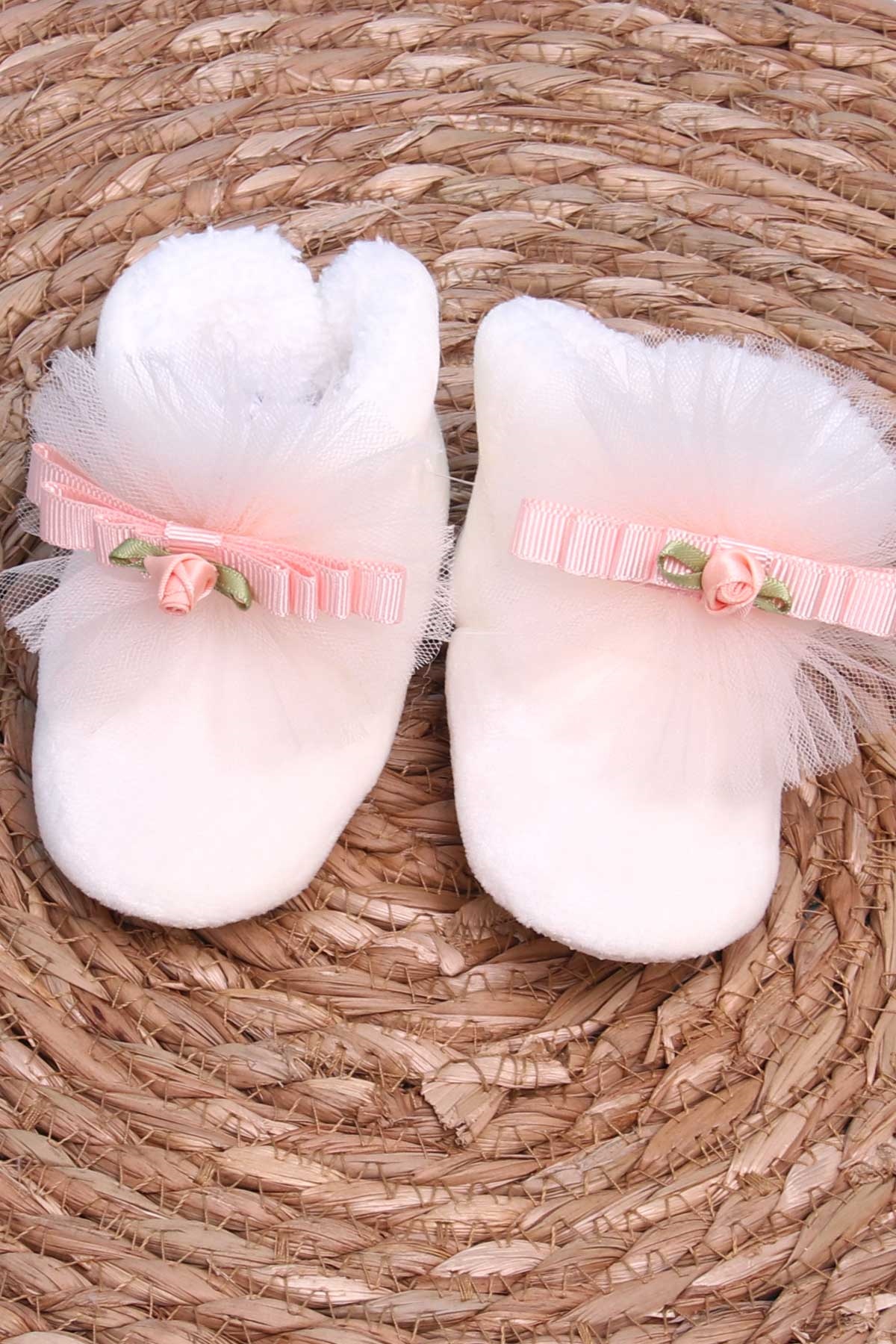 Breeze Kız Bebek Panduf Tüllü Çiçekli Ekru