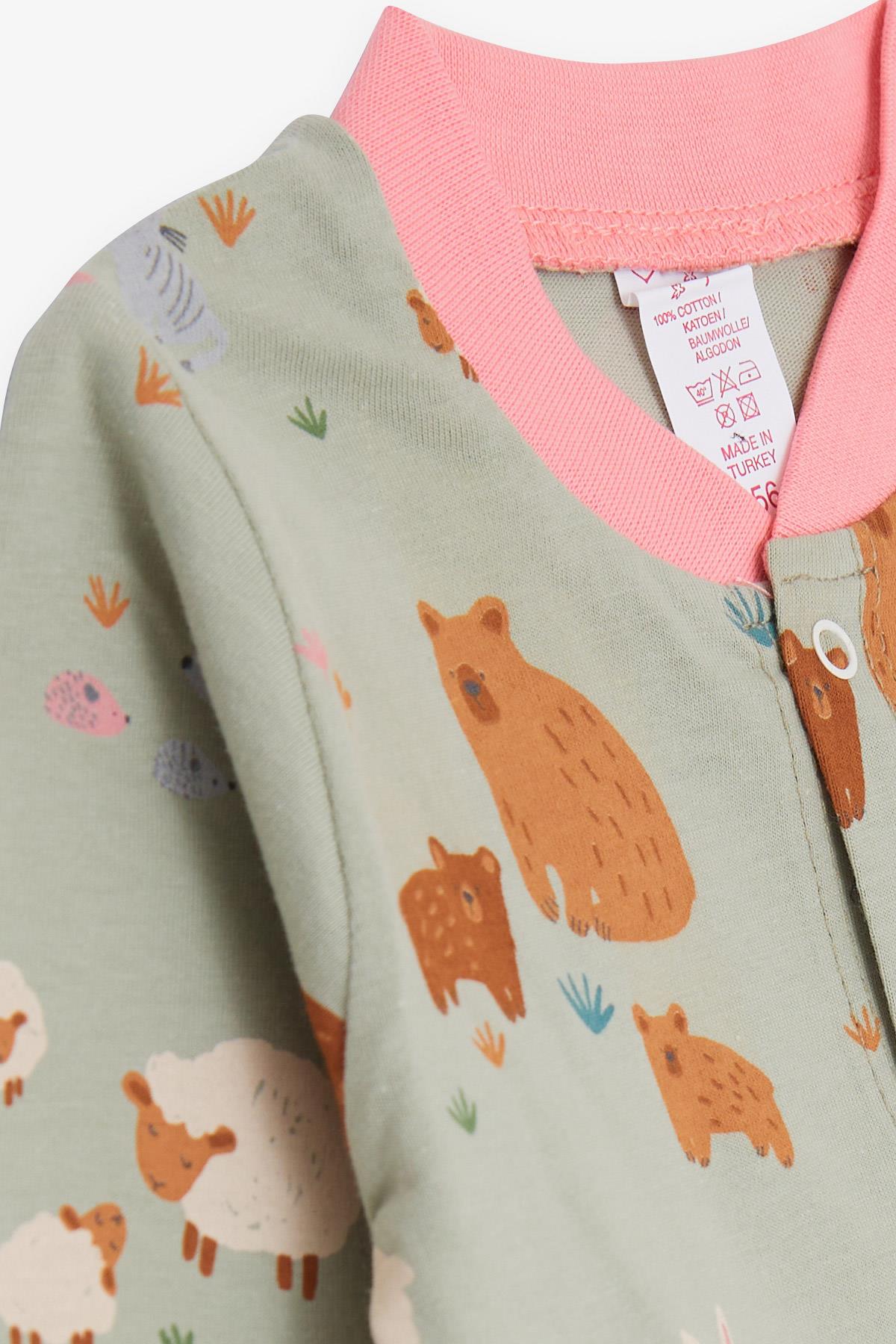 Breeze Kız Bebek Patikli Tulum Bahar Temalı Hayvancık Desenli Mint Yeşili (0-6 Ay)