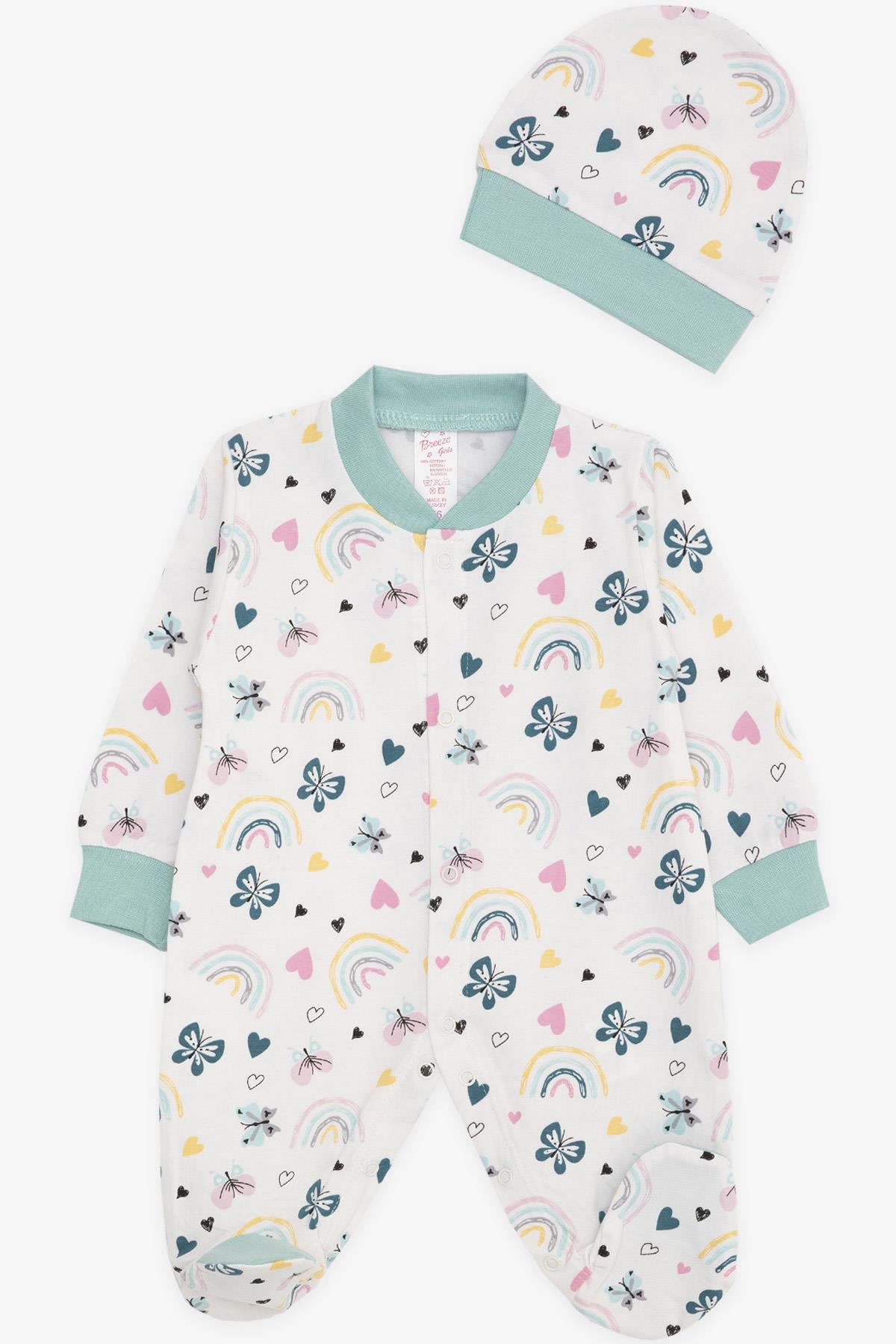 Breeze Kız Bebek Patikli Tulum Bahar Temalı Kelebek Desenli Ekru (0-3 Ay-6 Ay)