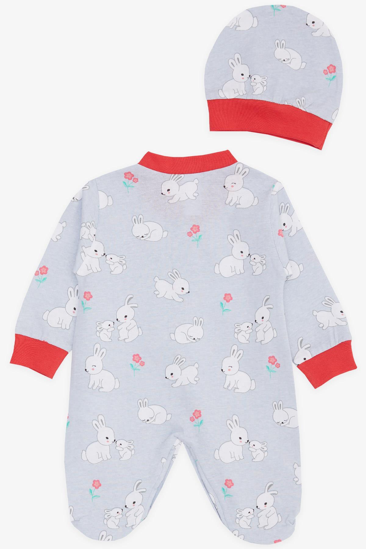 Breeze Kız Bebek Patikli Tulum Bahar Temalı Tavşancık Desenli Buz Mavisi (0-3 Ay-6 Ay)