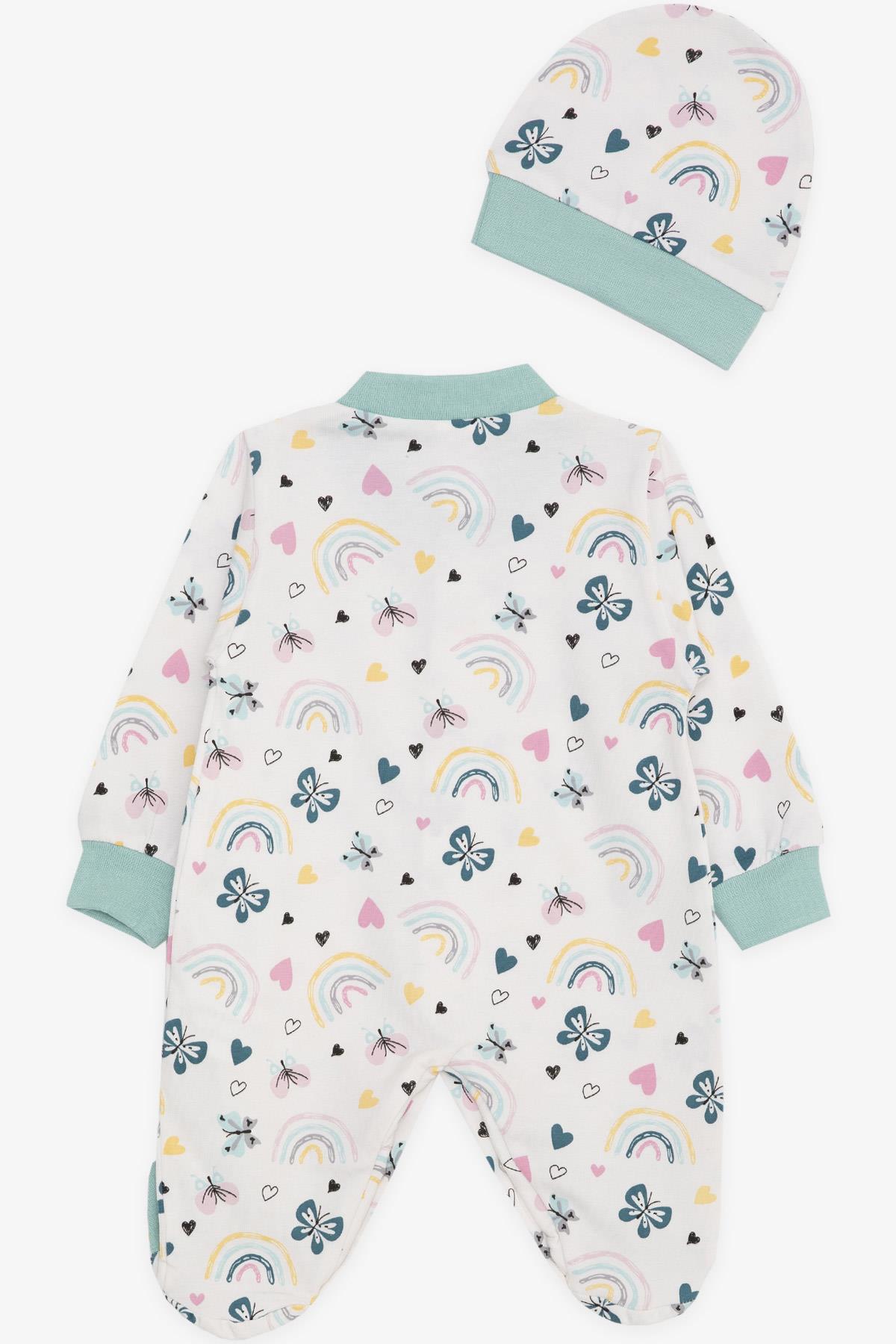 Breeze Kız Bebek Patikli Tulum Bahar Temalı Kelebek Desenli Ekru (0-3 Ay-6 Ay)