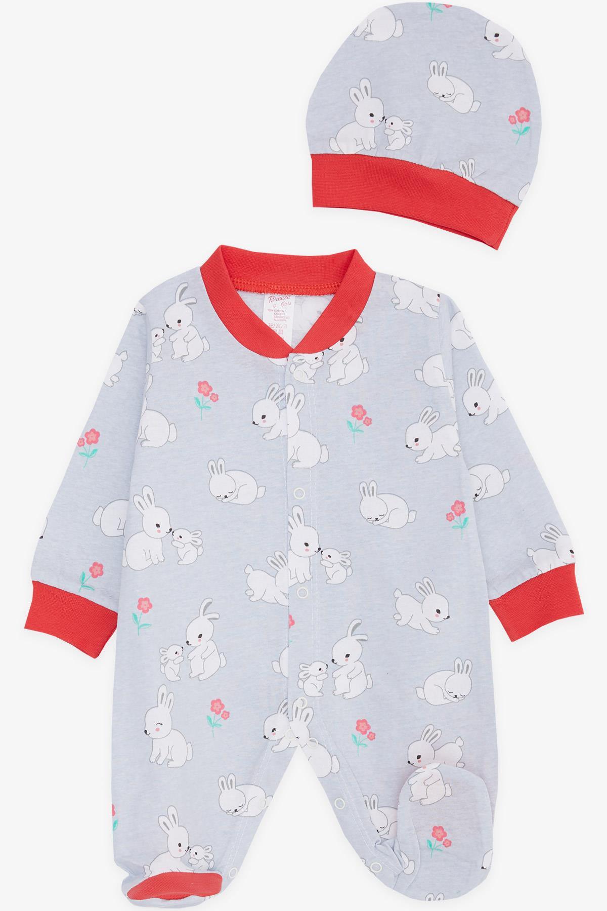 Breeze Kız Bebek Patikli Tulum Bahar Temalı Tavşancık Desenli Buz Mavisi (0-3 Ay-6 Ay)