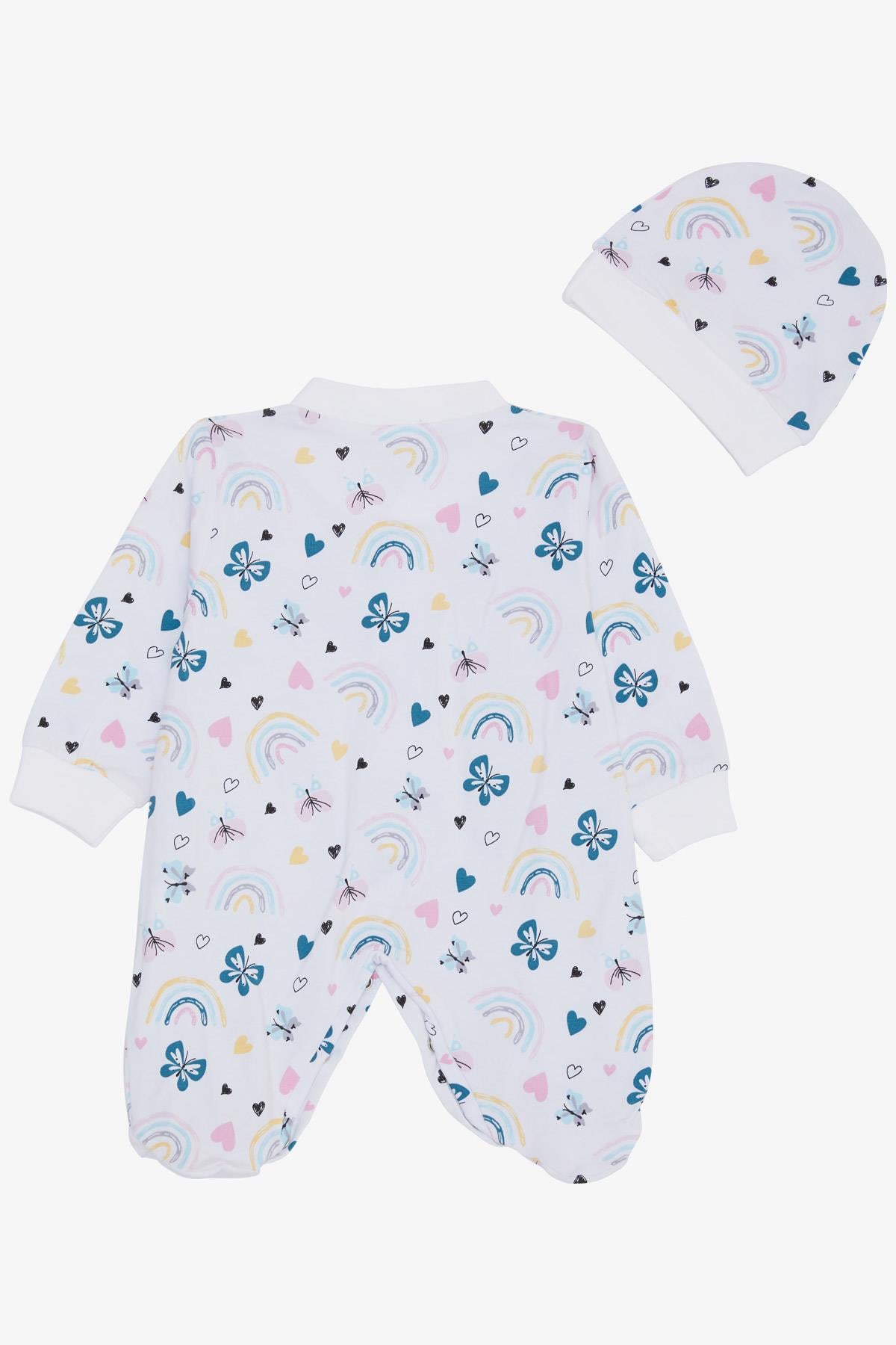 Breeze Kız Bebek Patikli Tulum Bahar Temalı Kelebek Desenli Beyaz (0-6 Ay)