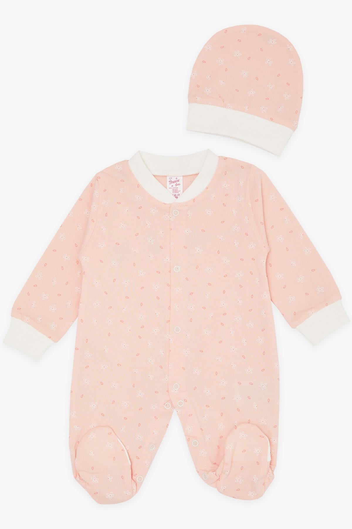 Breeze Kız Bebek Patikli Tulum Çiçek Desenli Somon (0-6 Ay)