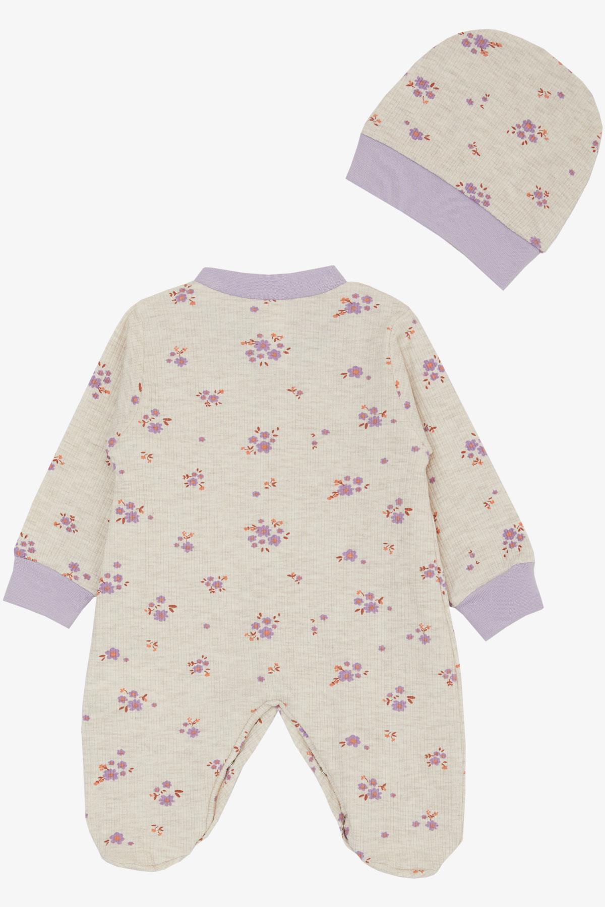 Breeze Kız Bebek Patikli Tulum Çiçek Desenli Bej Melanj (0-6 Ay)
