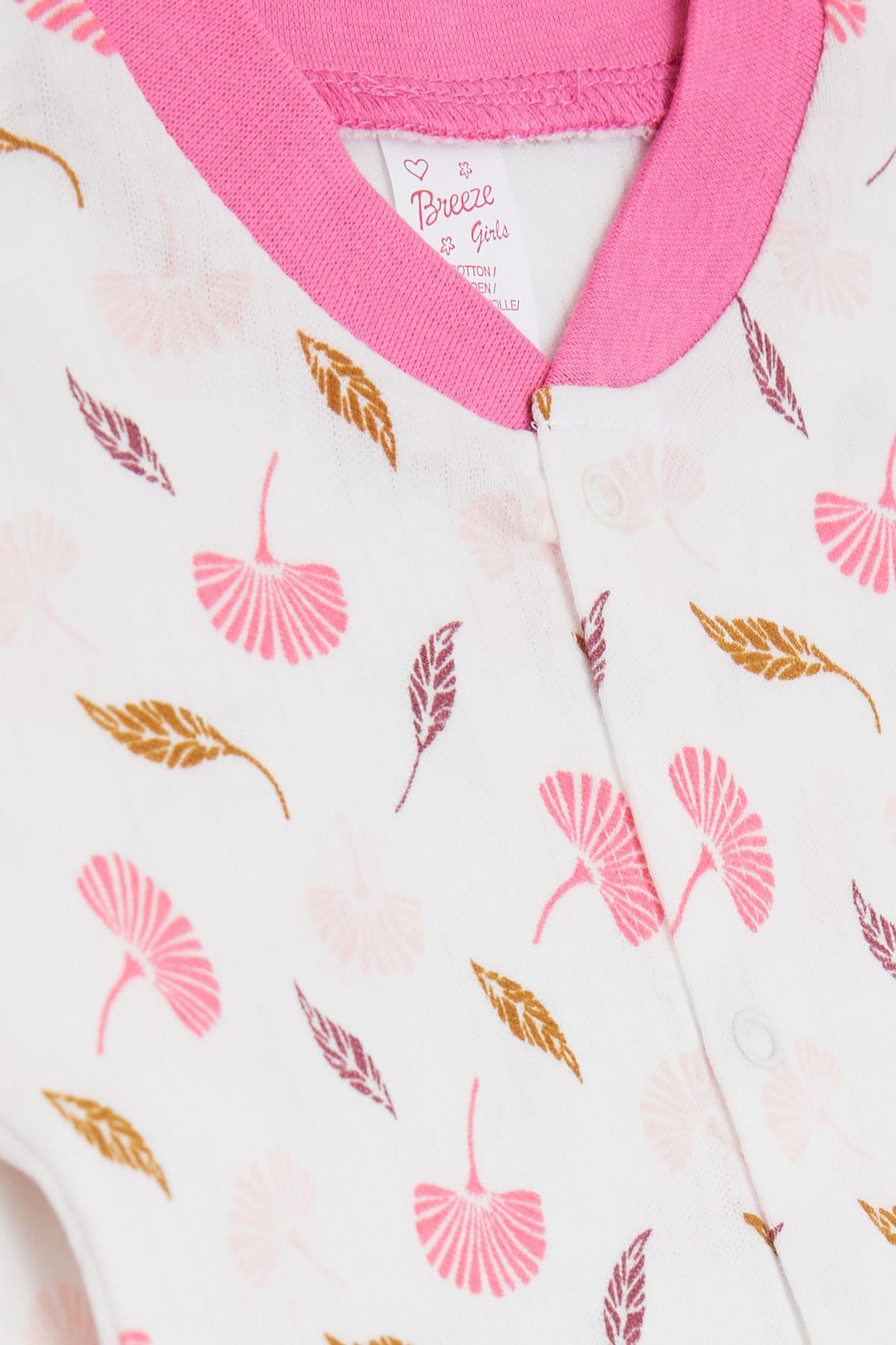 Breeze Kız Bebek Patikli Tulum Çiçek Desenli Ekru (0-3 Ay-6 Ay)