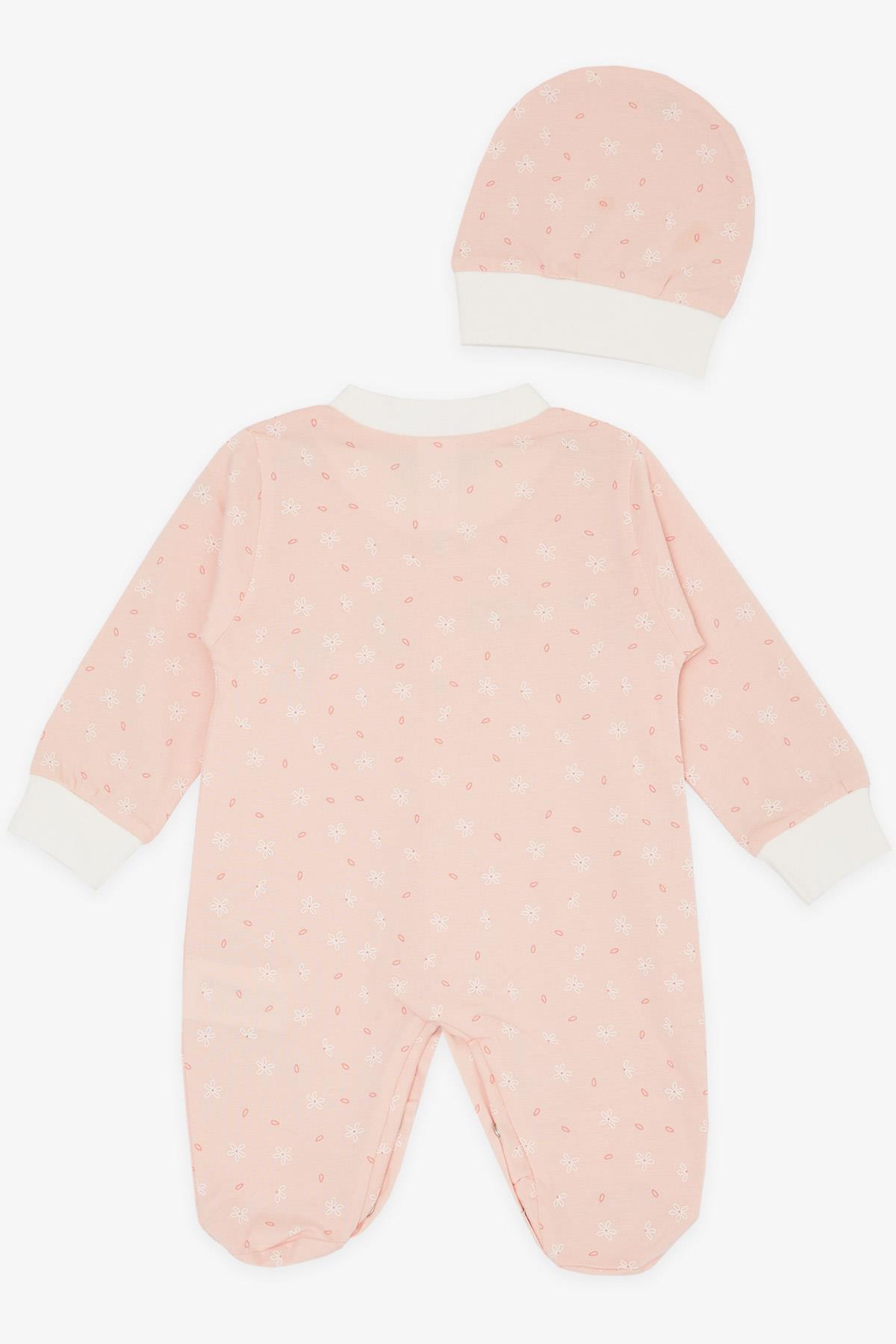Breeze Kız Bebek Patikli Tulum Çiçek Desenli Somon (0-6 Ay)