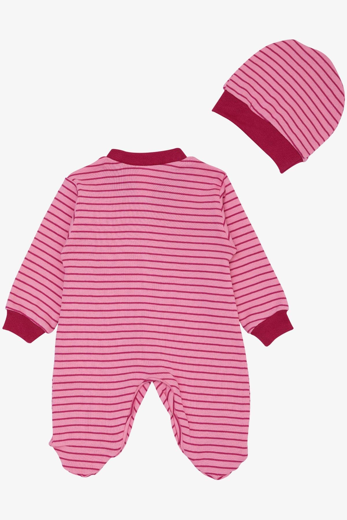 Breeze Kız Bebek Patikli Tulum Çizgili Pembe (0-6 Ay)