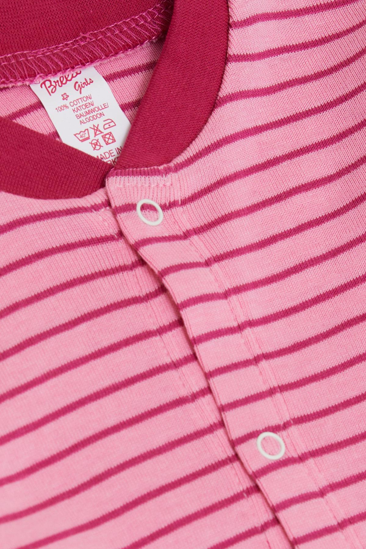 Breeze Kız Bebek Patikli Tulum Çizgili Pembe (0-6 Ay)