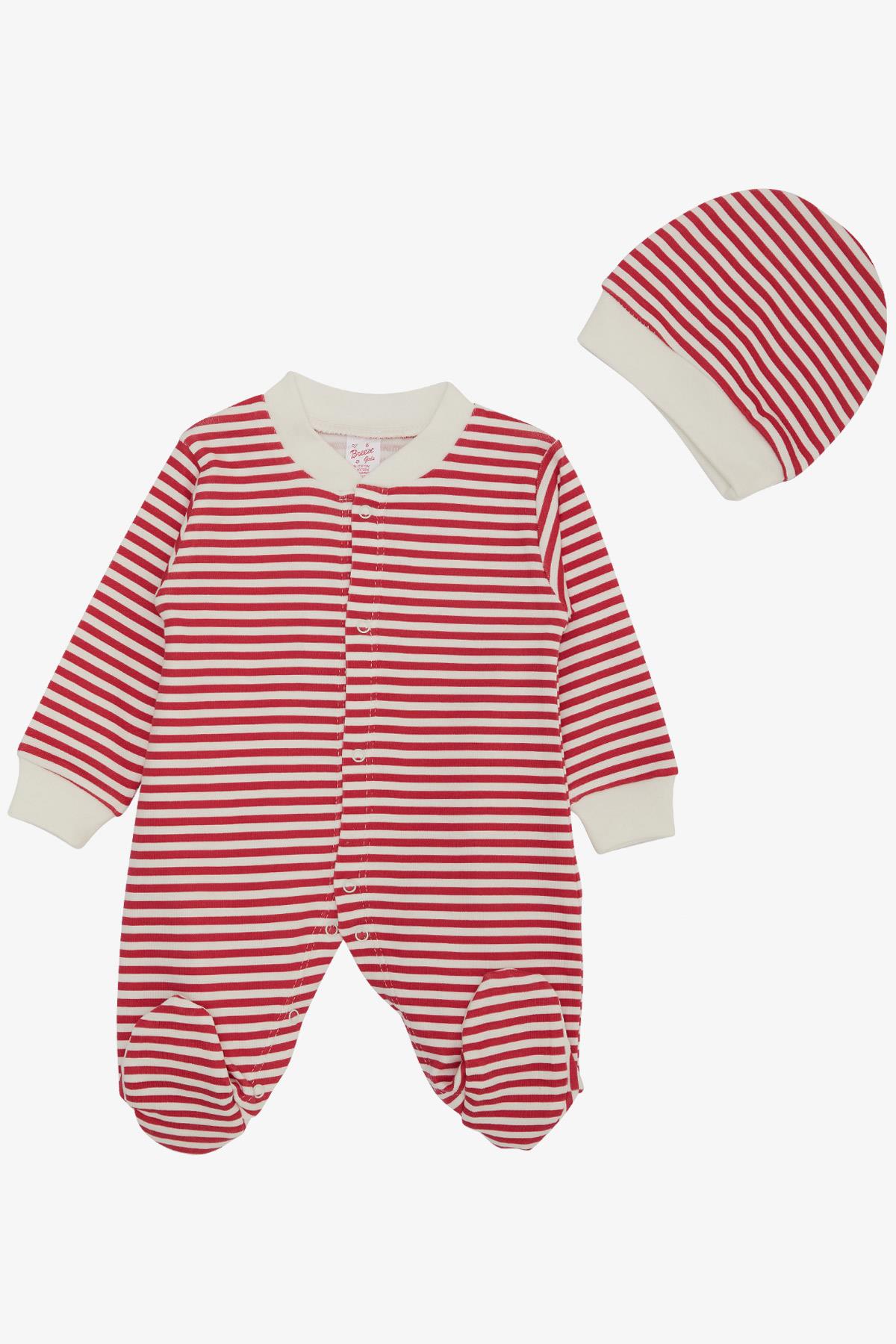 Breeze Kız Bebek Patikli Tulum Çizgili Fuşya (0-6 Ay)