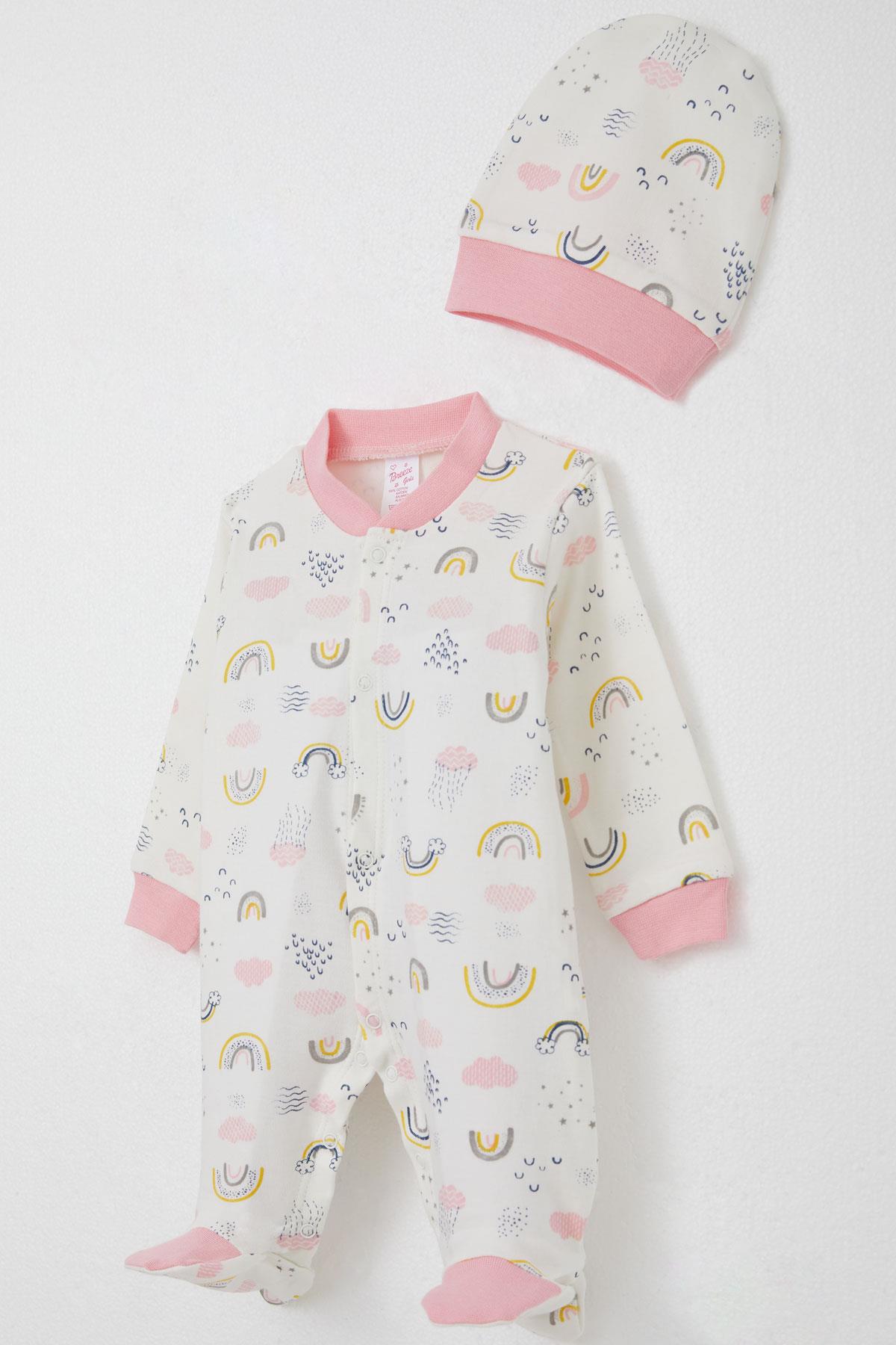 Breeze Kız Bebek Patikli Tulum Gökyüzü Temalı Ekru (0-6 Ay)