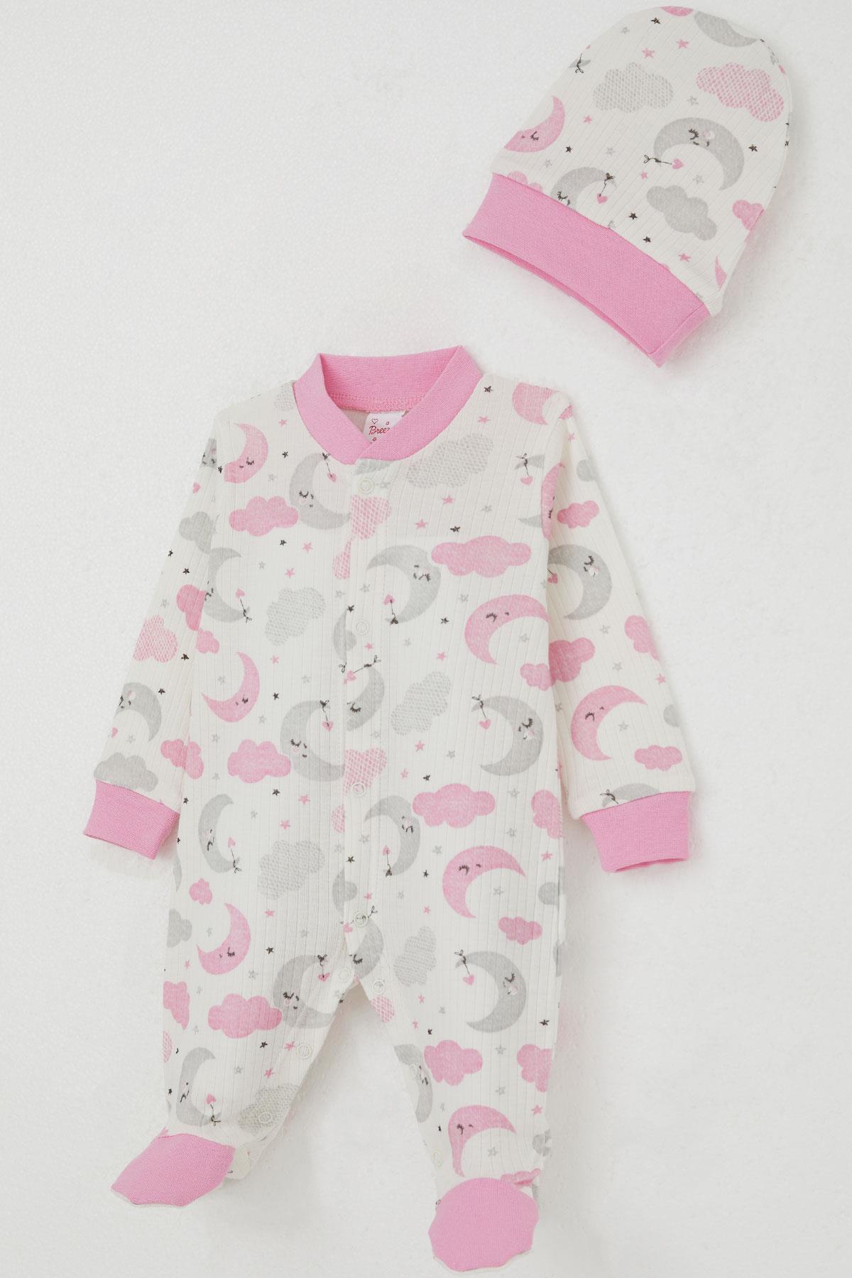Breeze Kız Bebek Patikli Tulum Gökyüzü Temalı Uykucu Ay Desenli Ekru (0-6 Ay)
