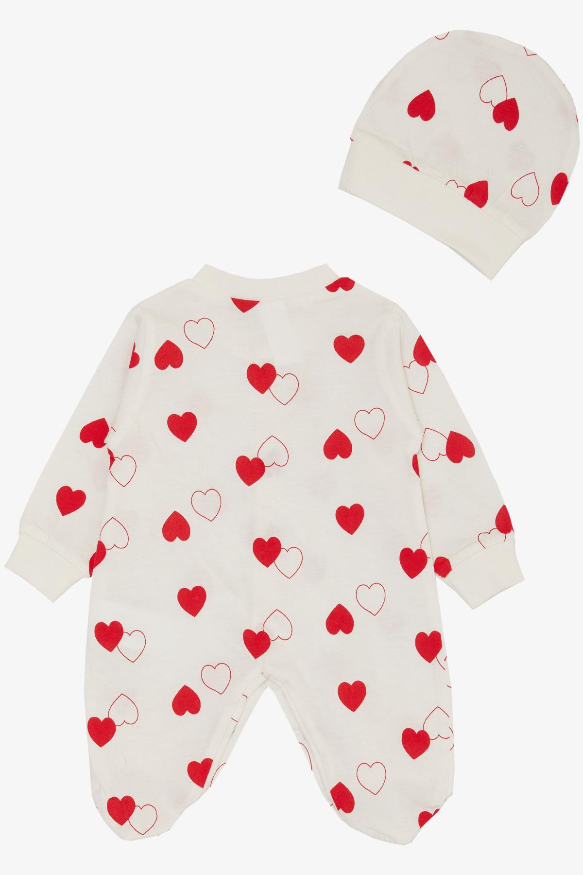 Breeze Kız Bebek Patikli Tulum Kalp Desenli Ekru (0-6 Ay)