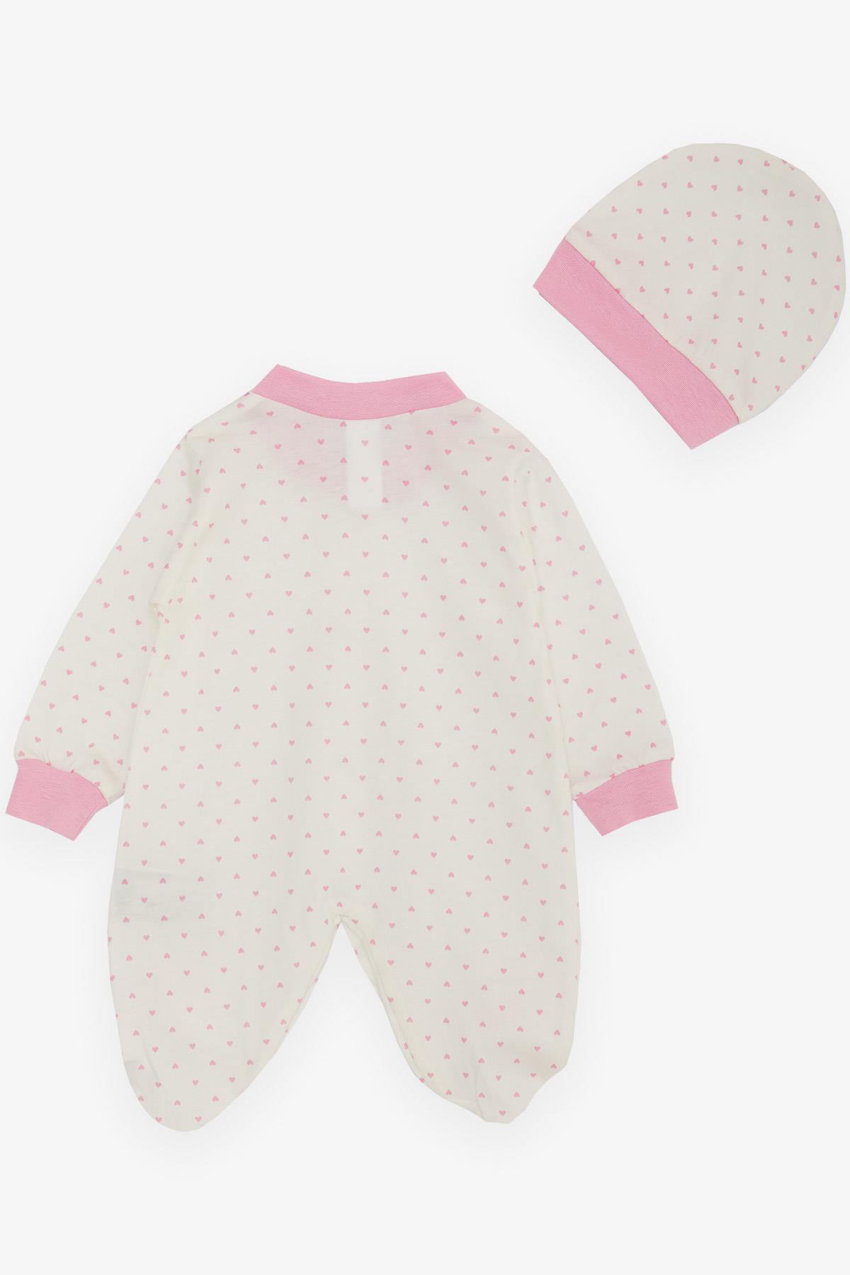 Breeze Kız Bebek Patikli Tulum Kalp Desenli Ekru (0-6 Ay)