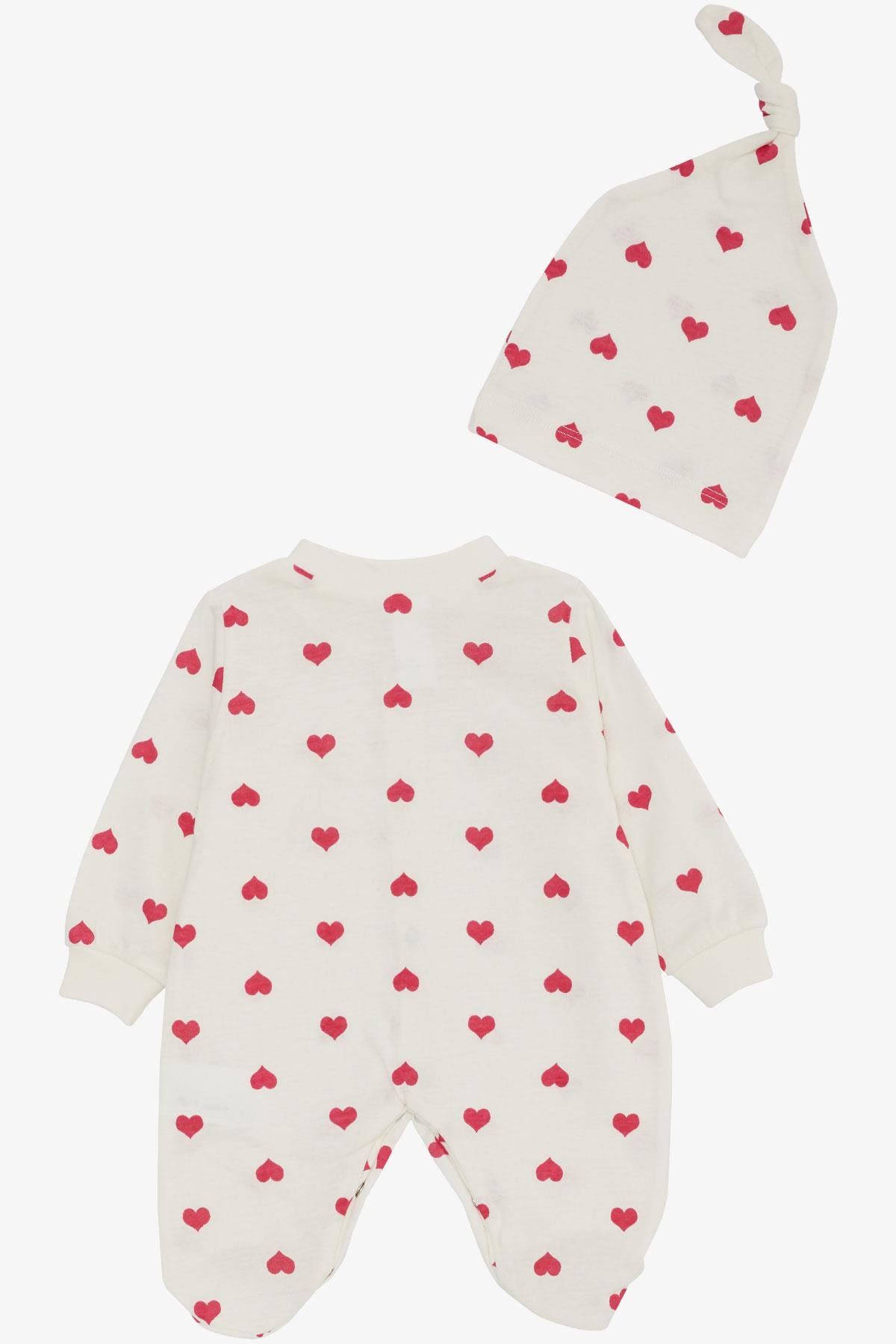 Breeze Kız Bebek Patikli Tulum Kalp Desenli Ekru (0-6 Ay)