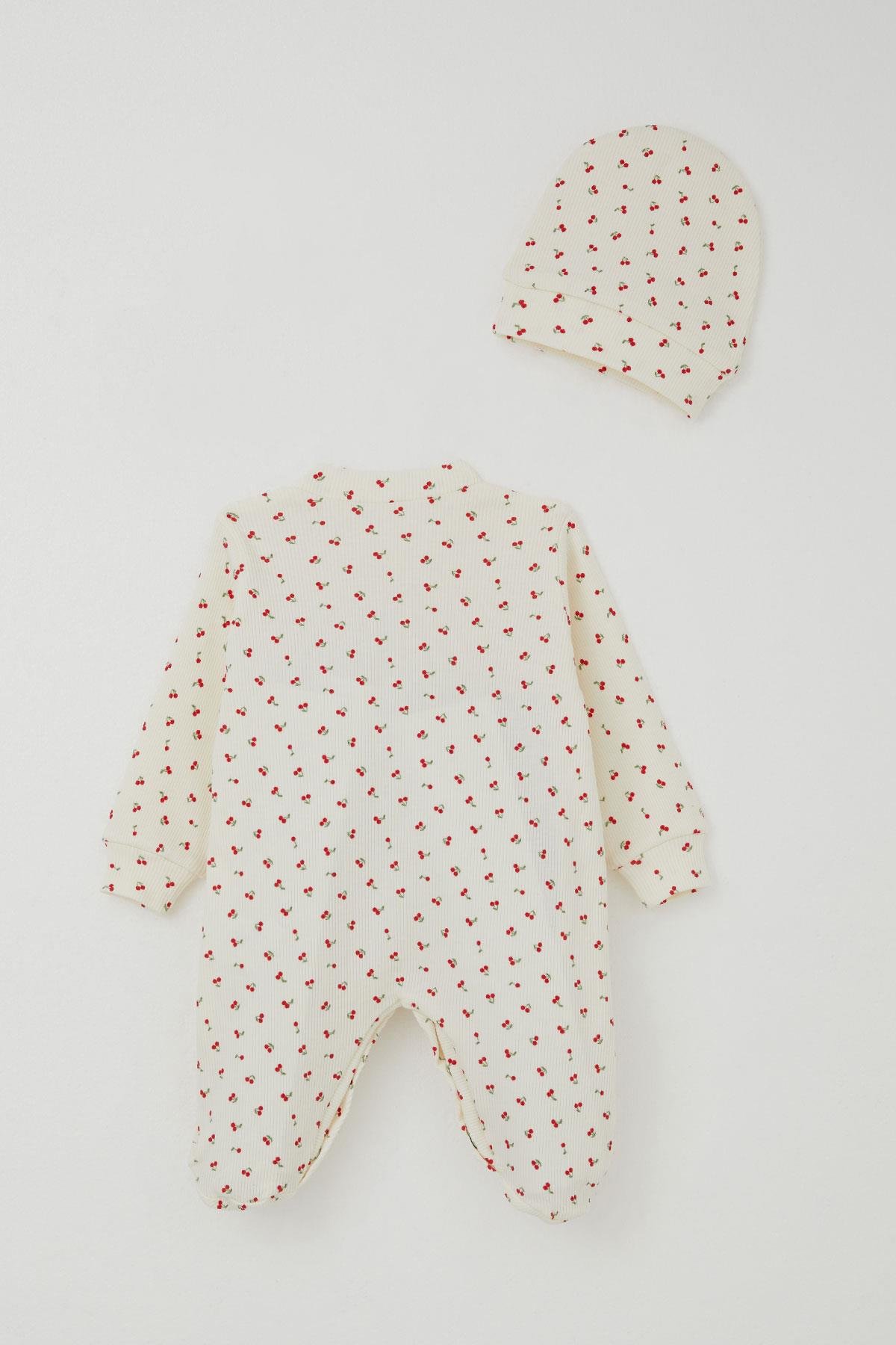 Breeze Kız Bebek Patikli Tulum Kiraz Bahçesi Krem (0-6 Ay)