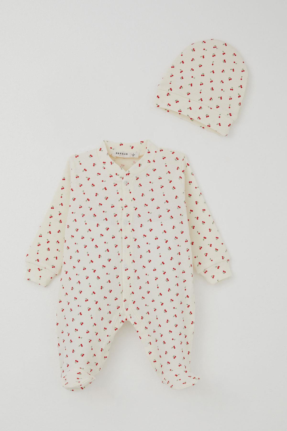 Breeze Kız Bebek Patikli Tulum Kiraz Bahçesi Krem (0-6 Ay)