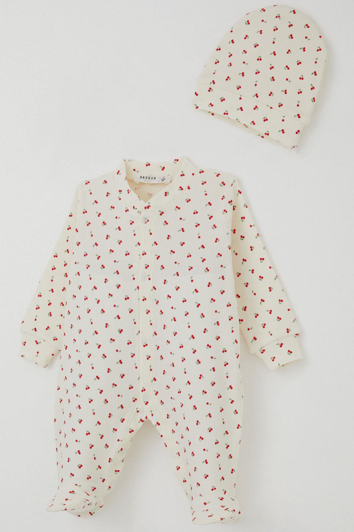 Breeze Kız Bebek Patikli Tulum Kiraz Bahçesi Krem (0-6 Ay)