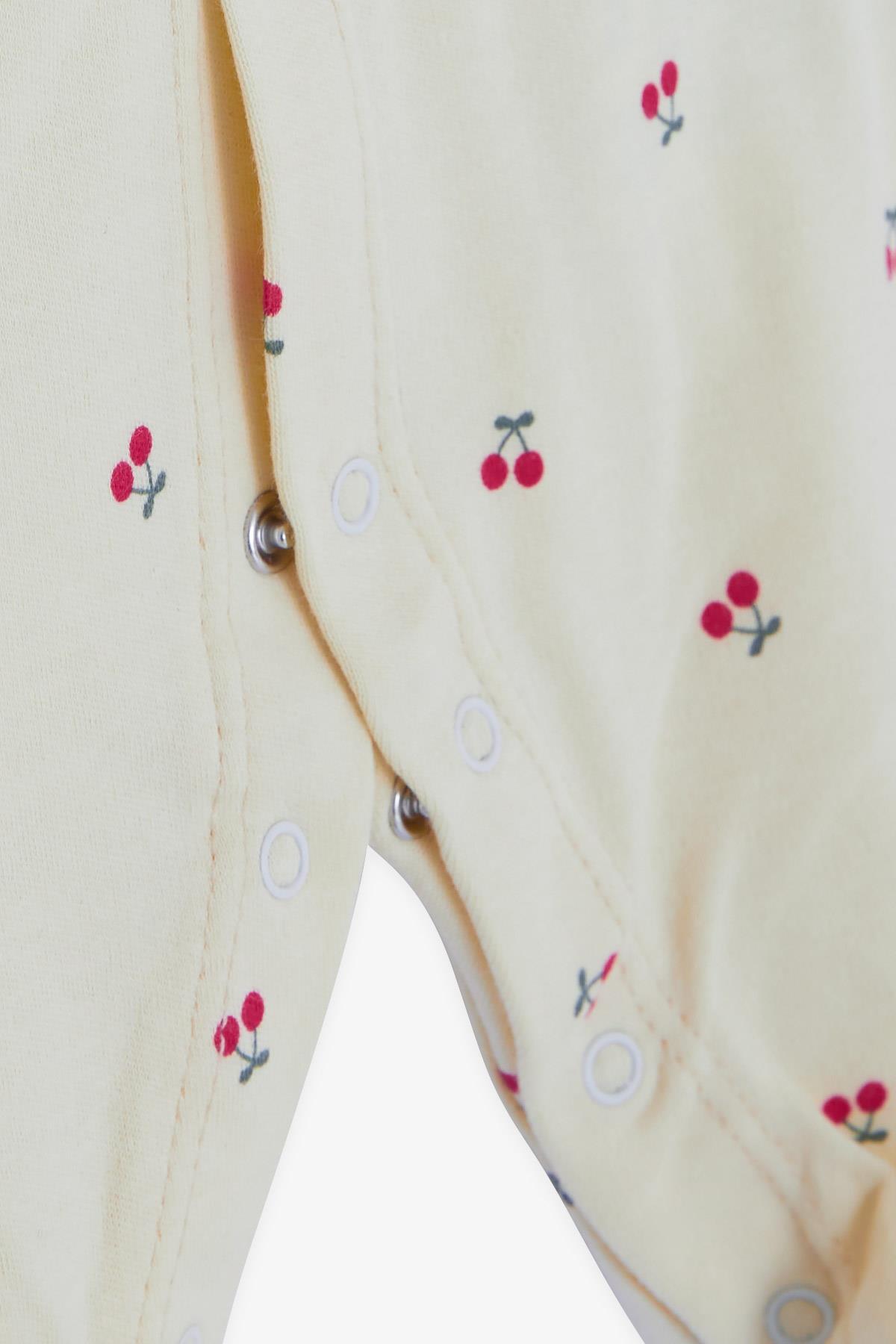 Breeze Kız Bebek Patikli Tulum Kİraz Desenli Krem (0-3 Ay-6 Ay)