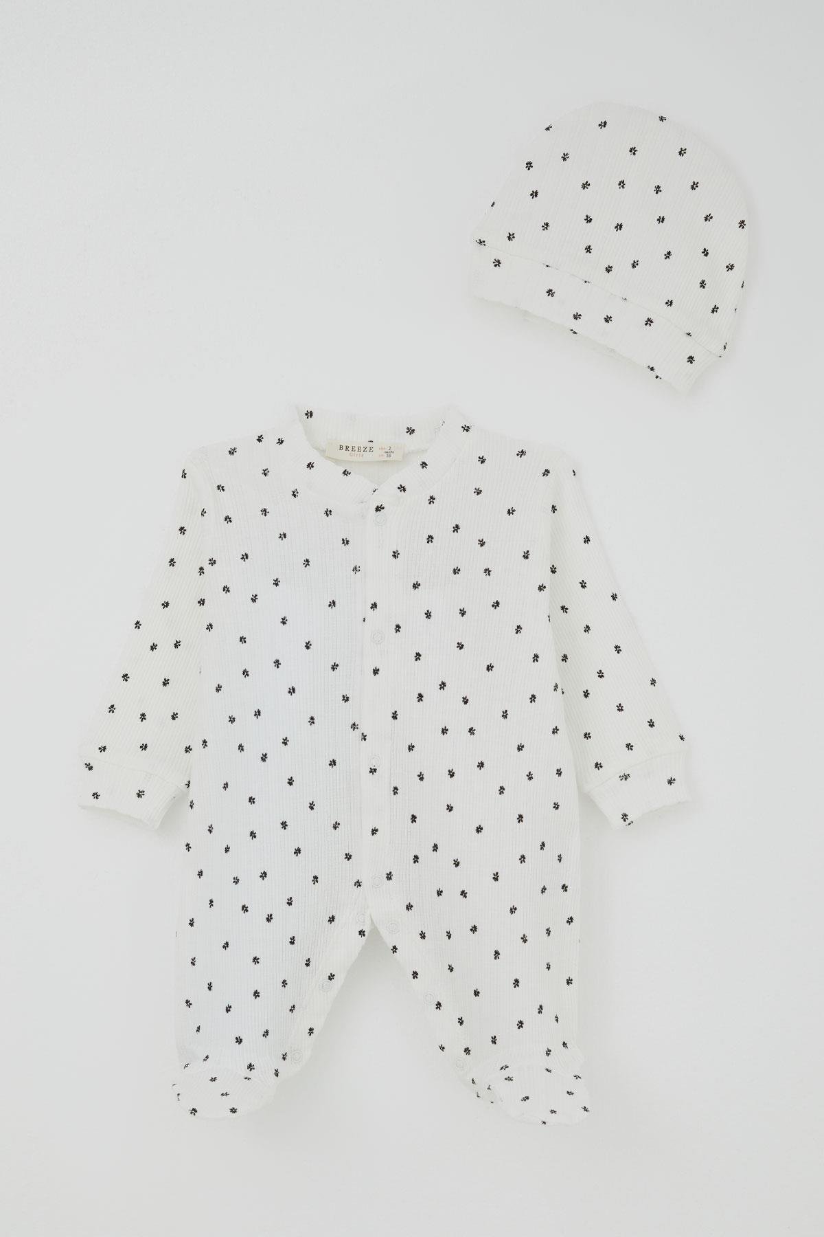 Breeze Kız Bebek Patikli Tulum Mini Çiçek Masalı Beyaz (0-6 Ay)