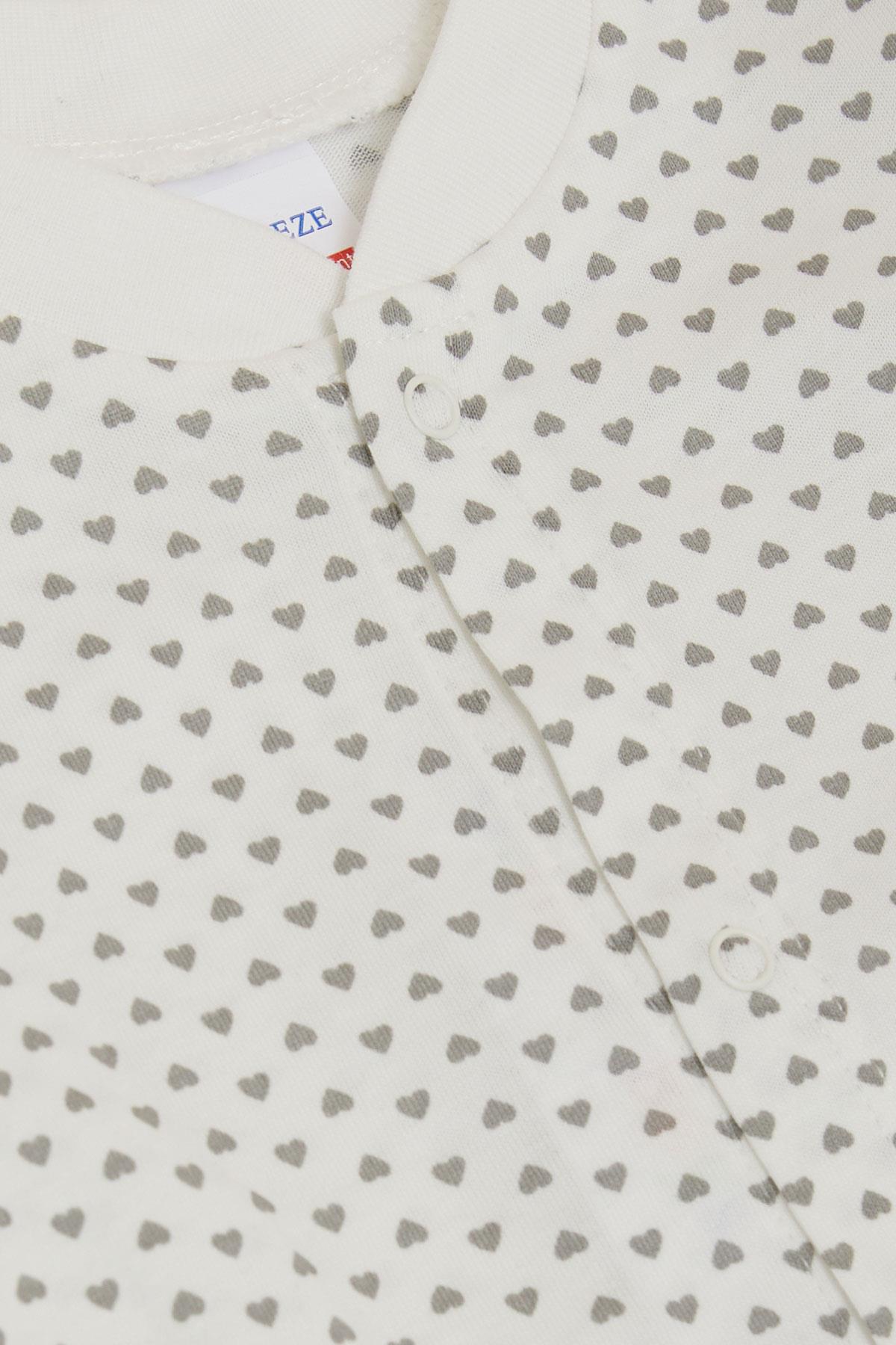 Breeze Kız Bebek Patikli Tulum Minik Kalp Desenli Beyaz (0-6 Ay)