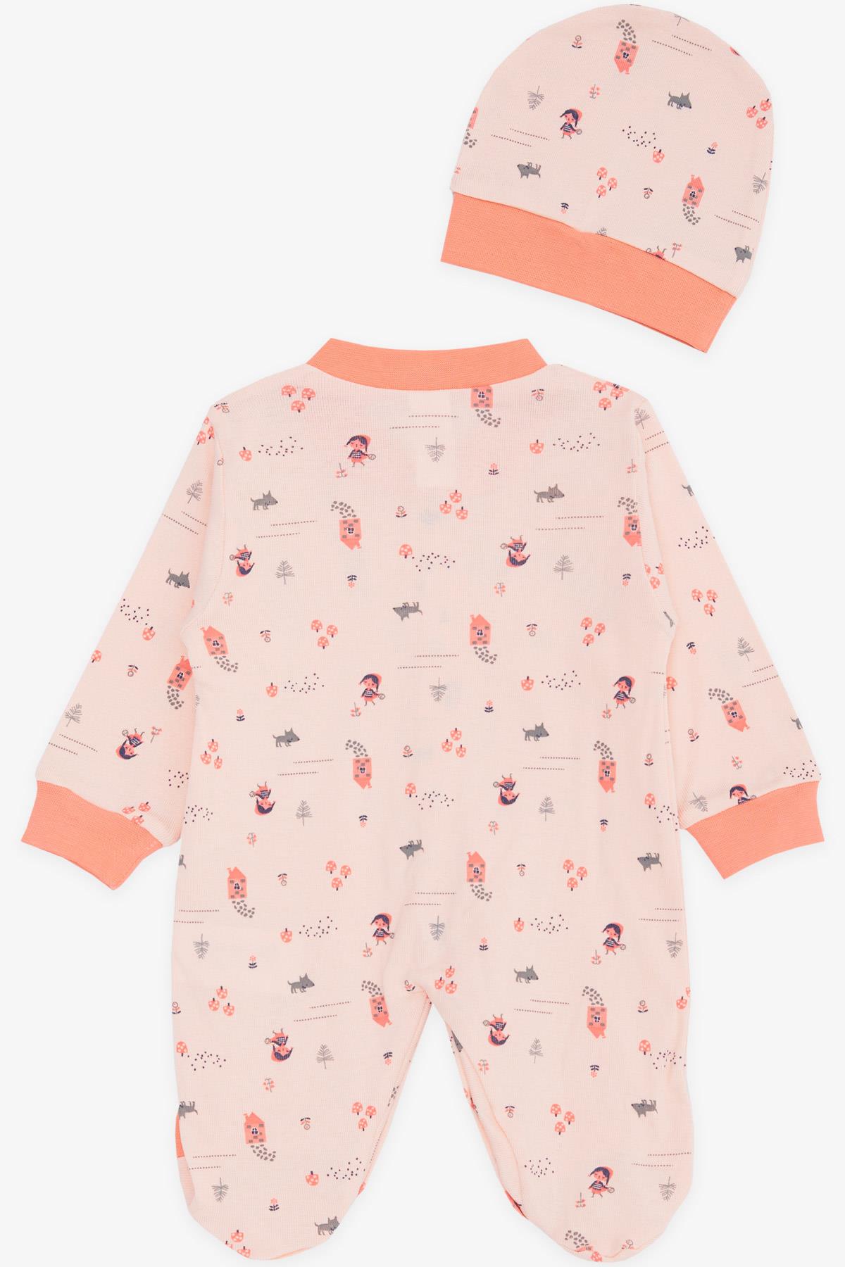 Breeze Kız Bebek Patikli Tulum Orman Temalı Kız Desenli Somon (0-6 Ay)