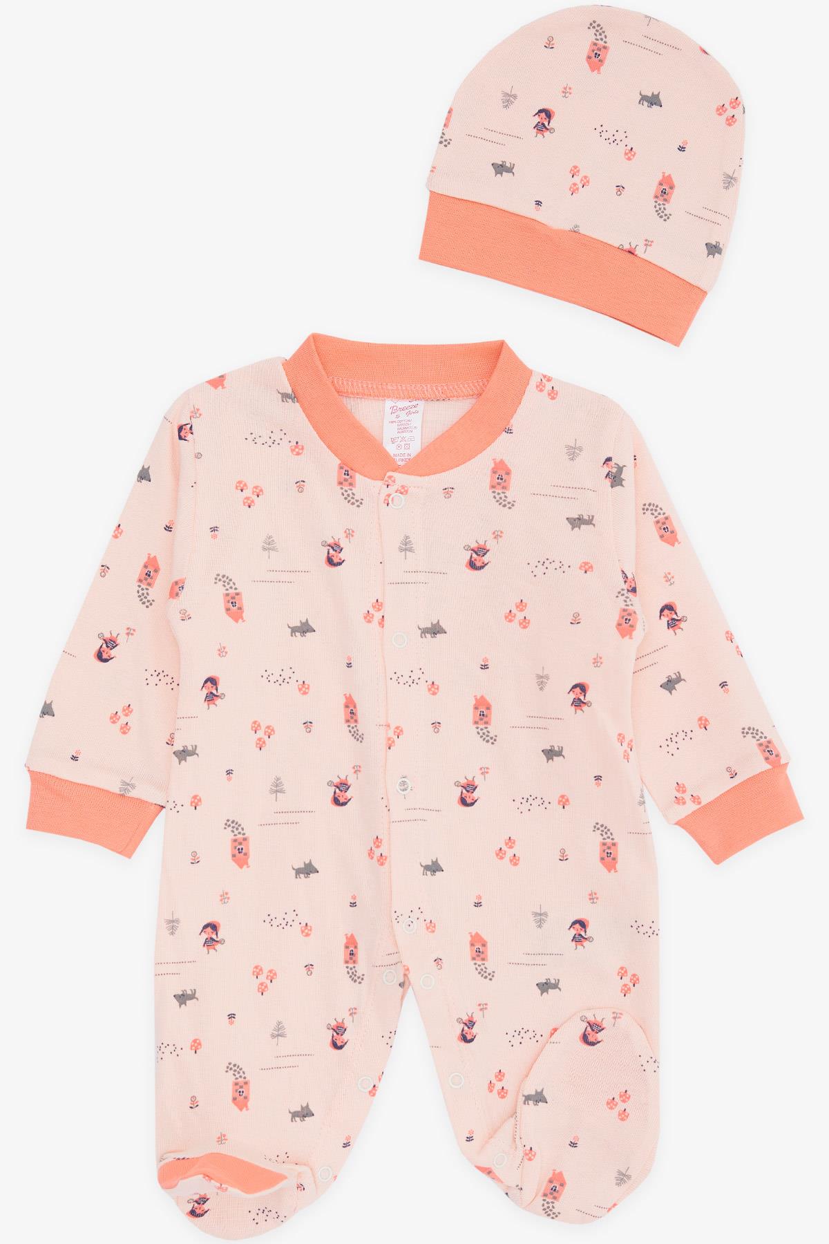 Breeze Kız Bebek Patikli Tulum Orman Temalı Kız Desenli Somon (0-6 Ay)