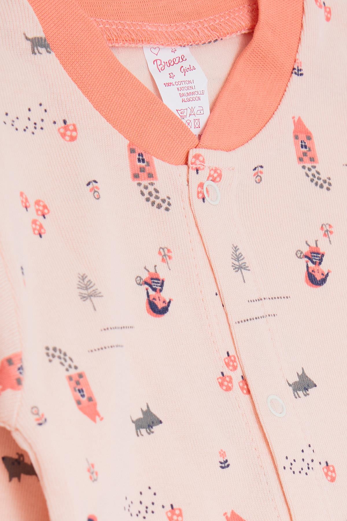 Breeze Kız Bebek Patikli Tulum Orman Temalı Kız Desenli Somon (0-6 Ay)