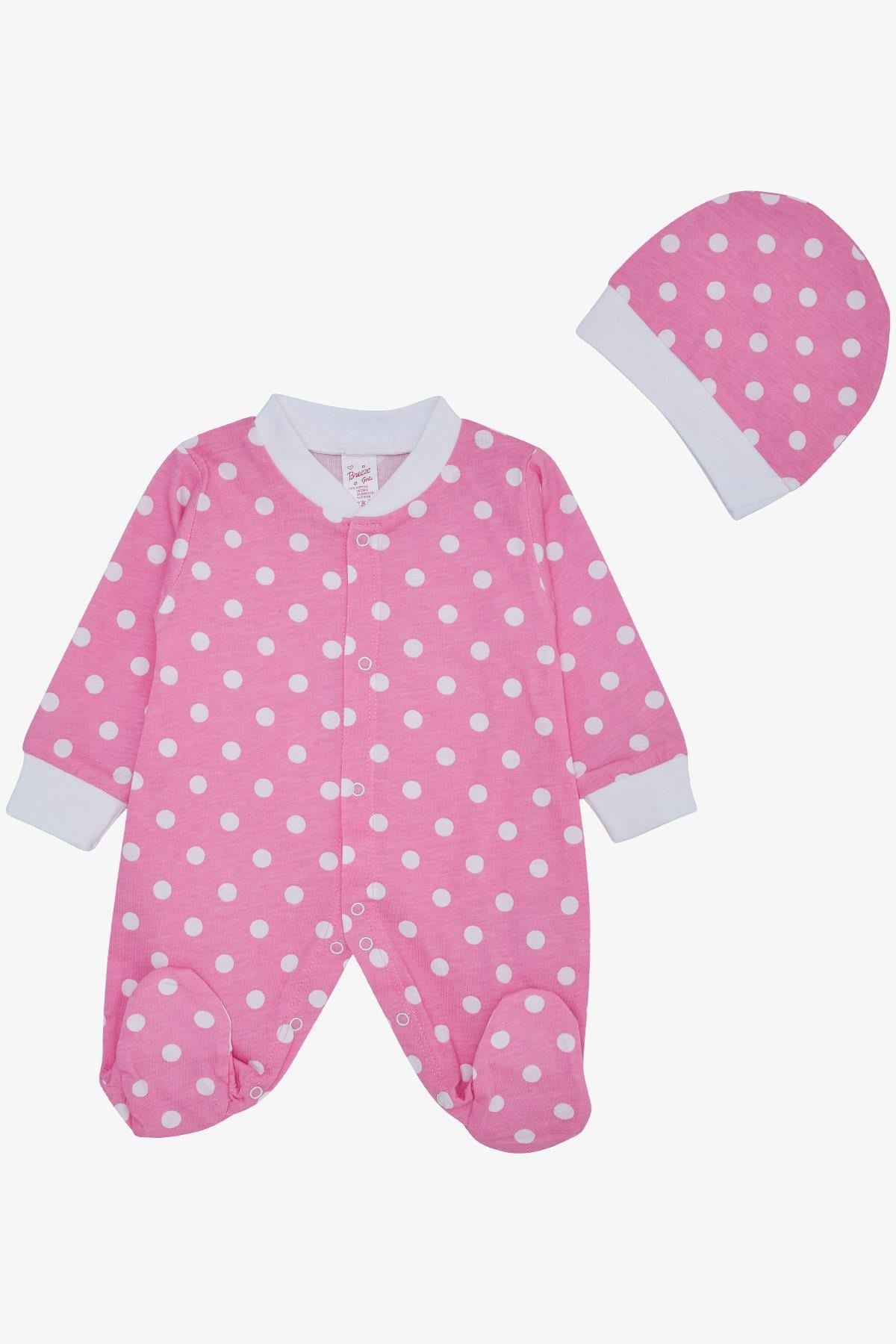 Breeze Kız Bebek Patikli Tulum Puantiye Desenli Pembe (0-6 Ay)