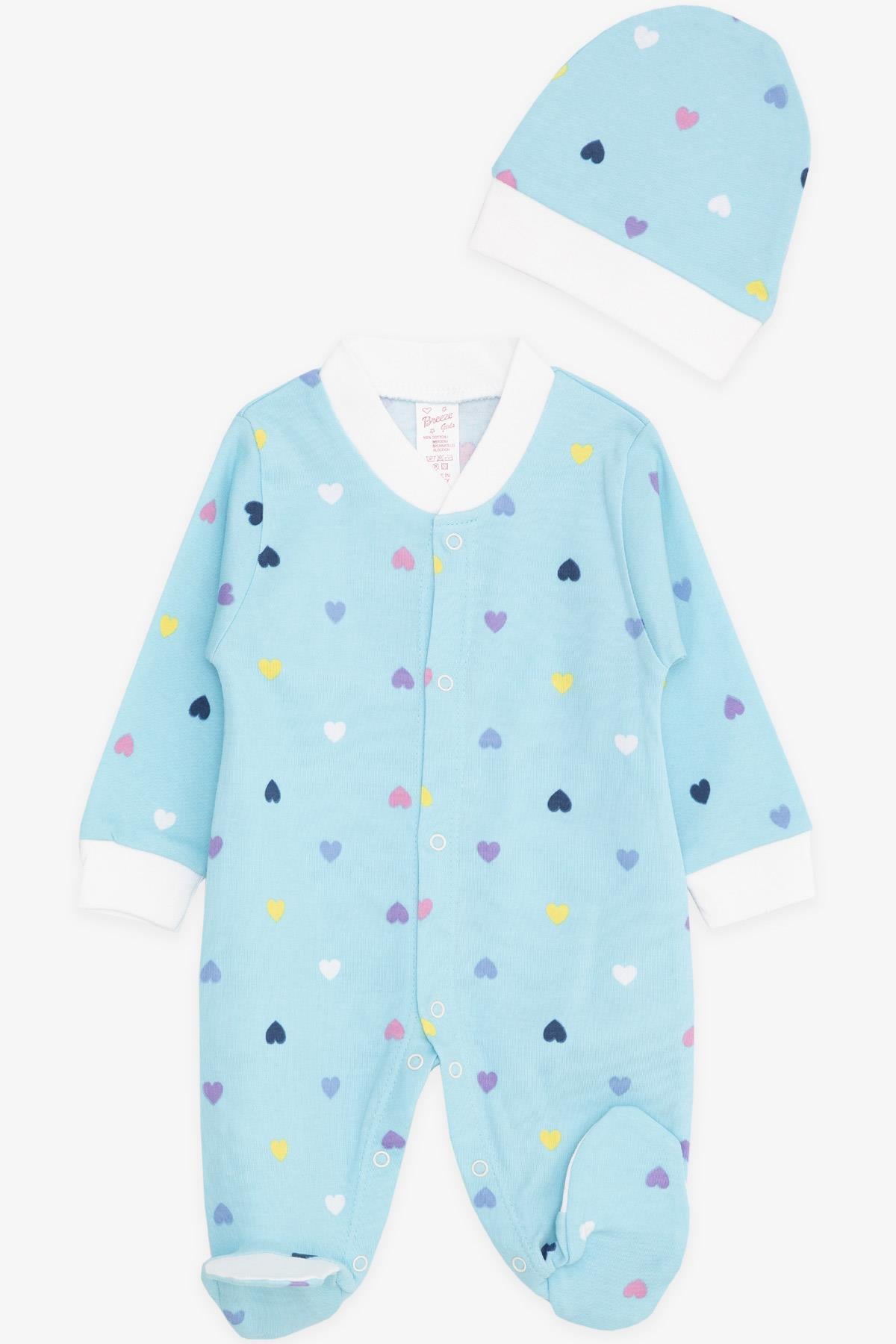 Breeze Kız Bebek Patikli Tulum Renkli Kalp Desenli Açık Mavi (0-3 Ay-6 Ay)
