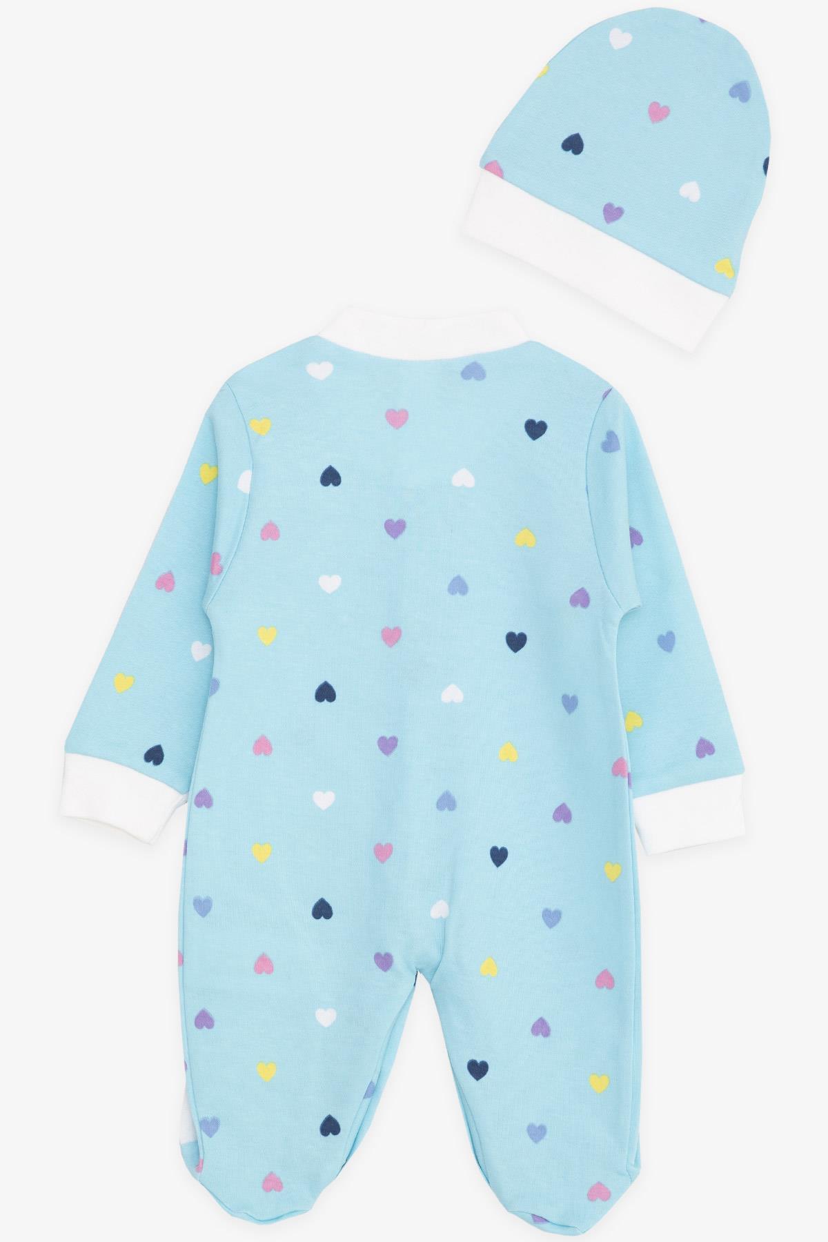 Breeze Kız Bebek Patikli Tulum Renkli Kalp Desenli Açık Mavi (0-3 Ay-6 Ay)