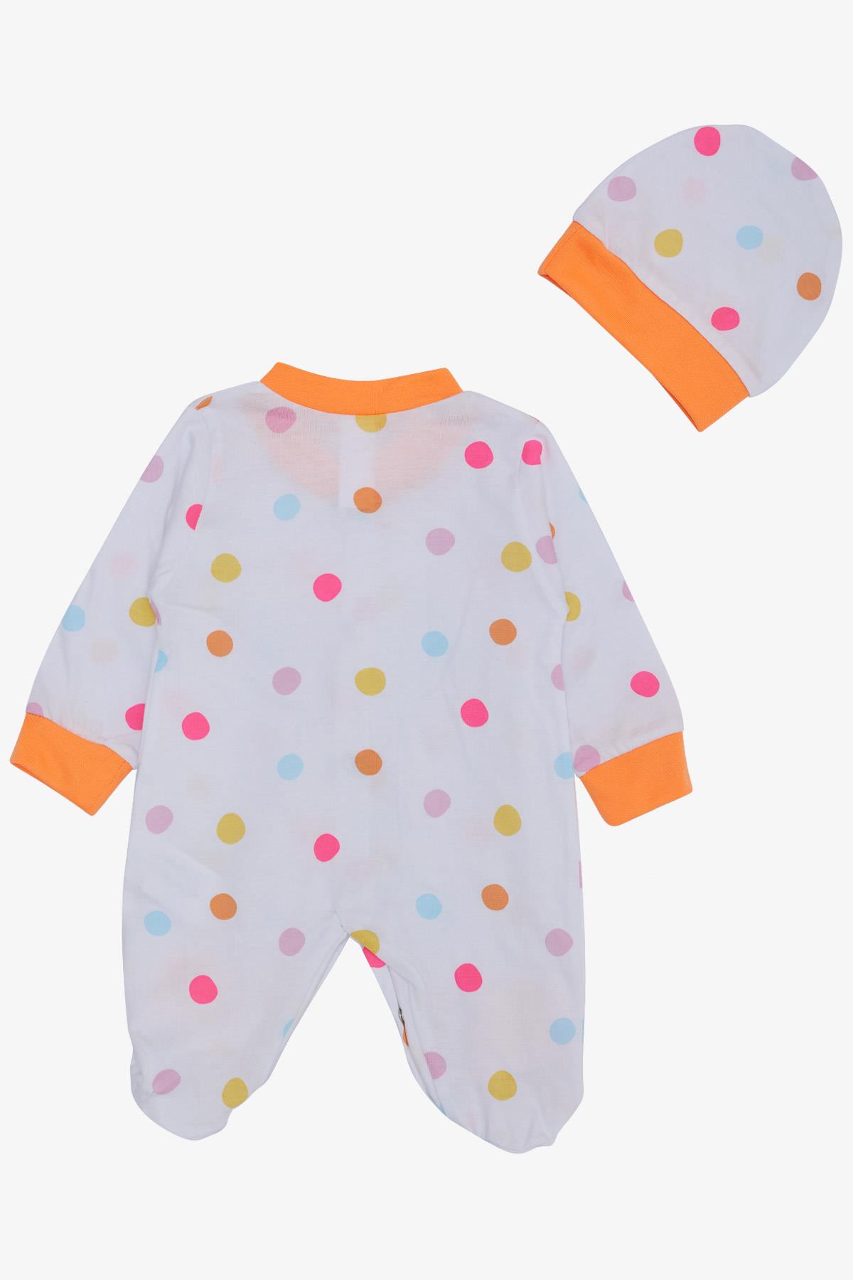 Breeze Kız Bebek Patikli Tulum Renkli Puantiye Desenli Beyaz (0-6 Ay)