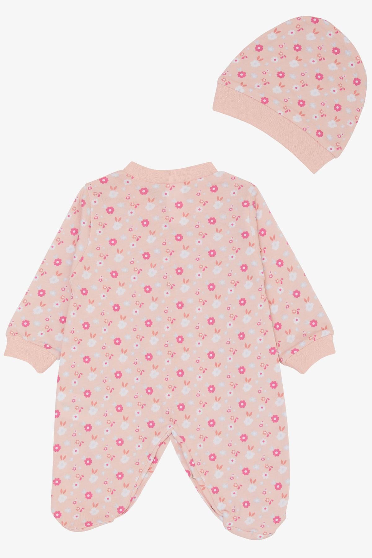 Breeze Kız Bebek Patikli Tulum Renkli Çiçek Desenli Somon (0-6 Ay)