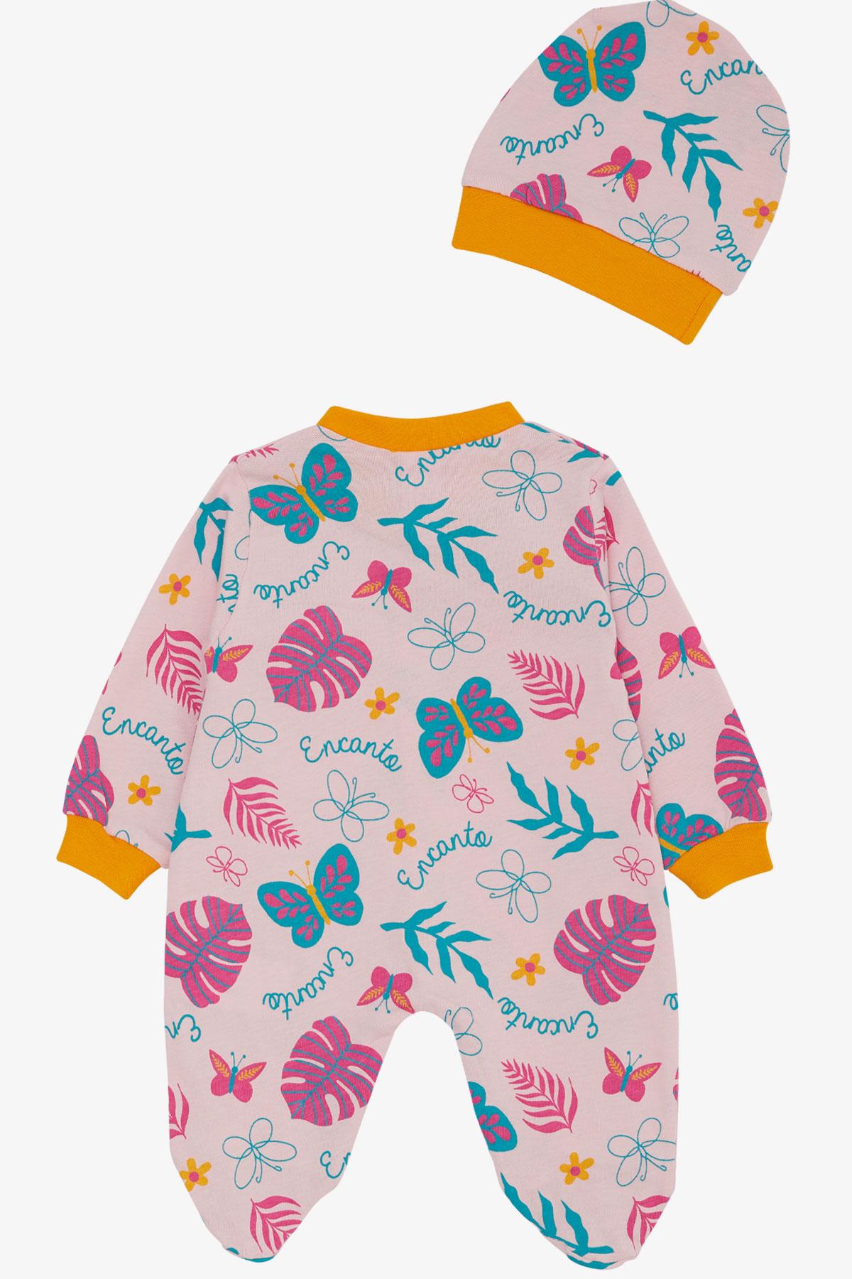 Breeze Kız Bebek Patikli Tulum Renkli Çiçek & Kelebek Desenli Pembe (0-6 Ay)