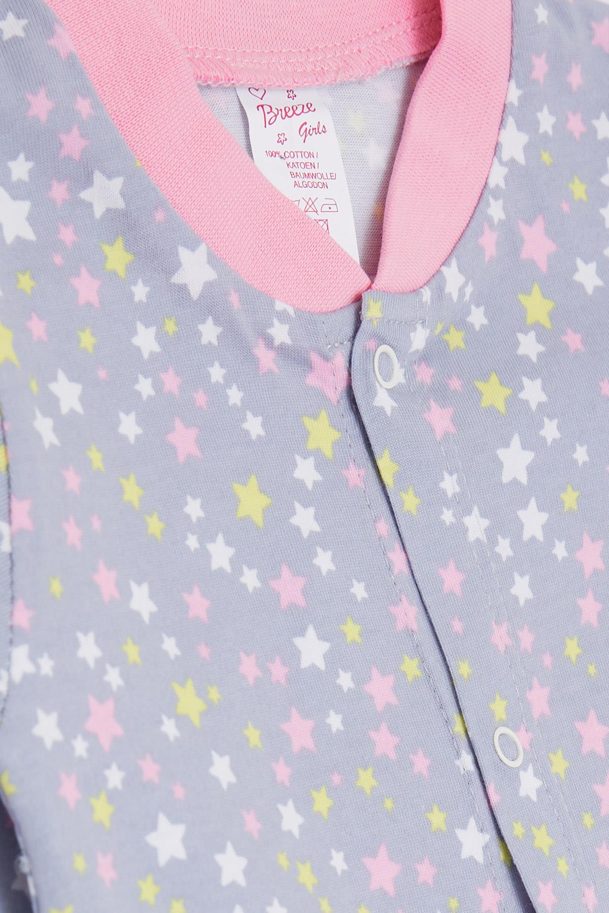 Breeze Kız Bebek Patikli Tulum Renkli Yıldız Desenli Gri (0-6 Ay)