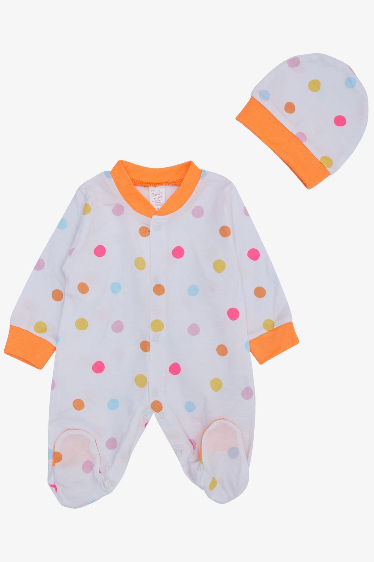 Breeze Kız Bebek Patikli Tulum Renkli Puantiye Desenli Beyaz (0-6 Ay)