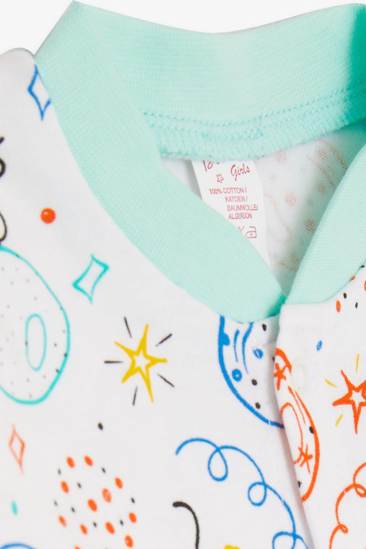 Breeze Kız Bebek Patikli Tulum Renkli Baloncuk Desenli Beyaz (0-3 Ay-6 Ay)
