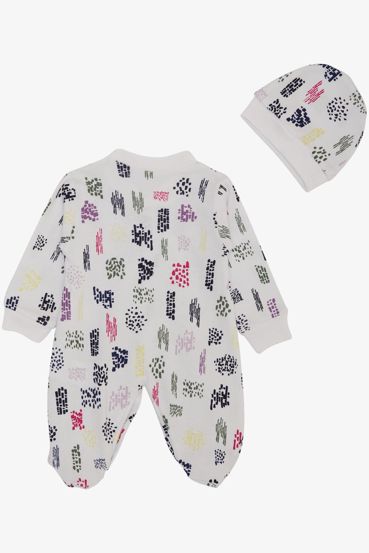 Breeze Kız Bebek Patikli Tulum Renkli Desenli Beyaz (0-6 Ay)