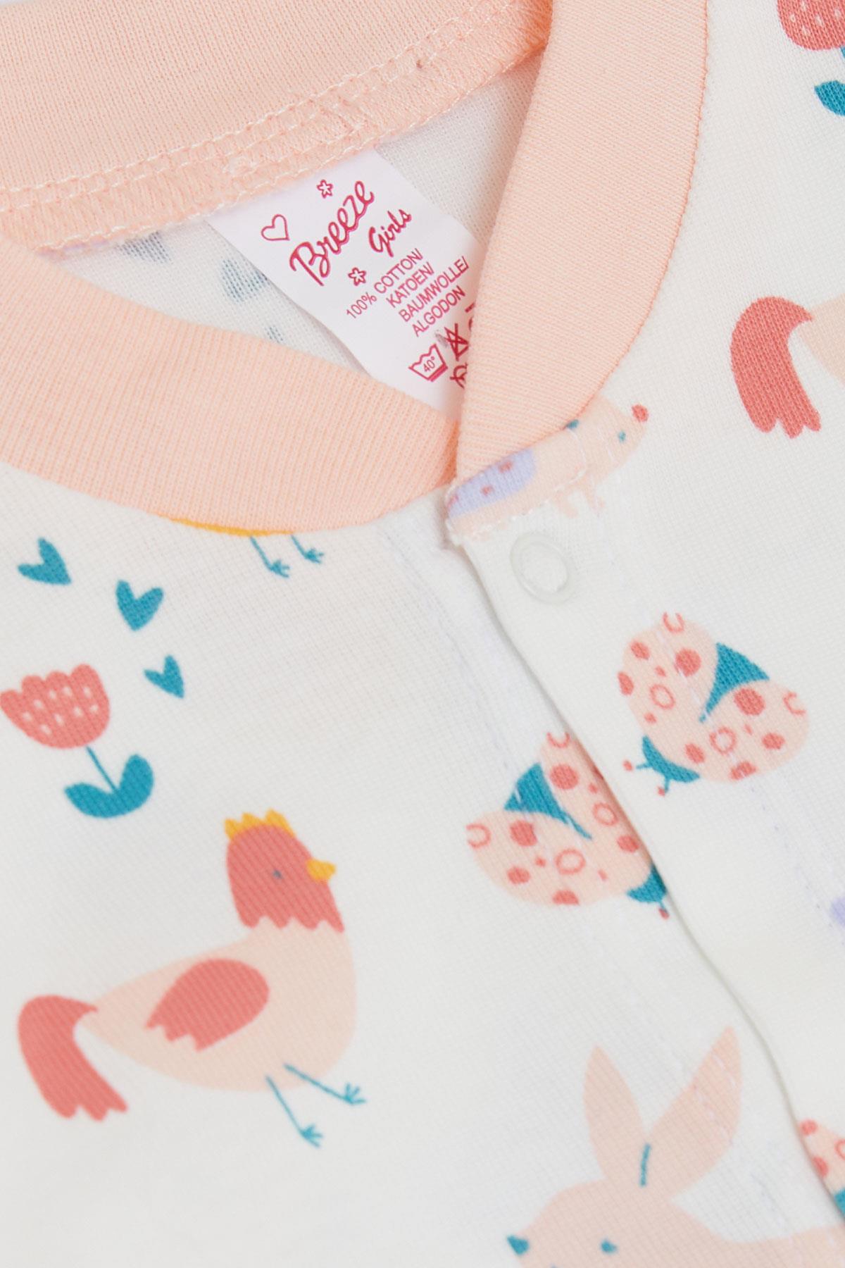 Breeze Kız Bebek Patikli Tulum Renkli Hayvanlar Desenli Beyaz (0-6 Ay)