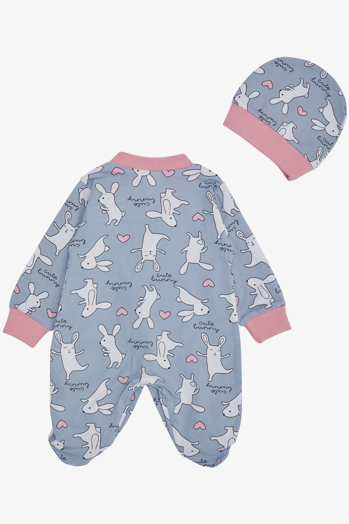 Breeze Kız Bebek Patikli Tulum Sevimli Hareketli Tavşancık Desenli Gri (0-6 Ay)